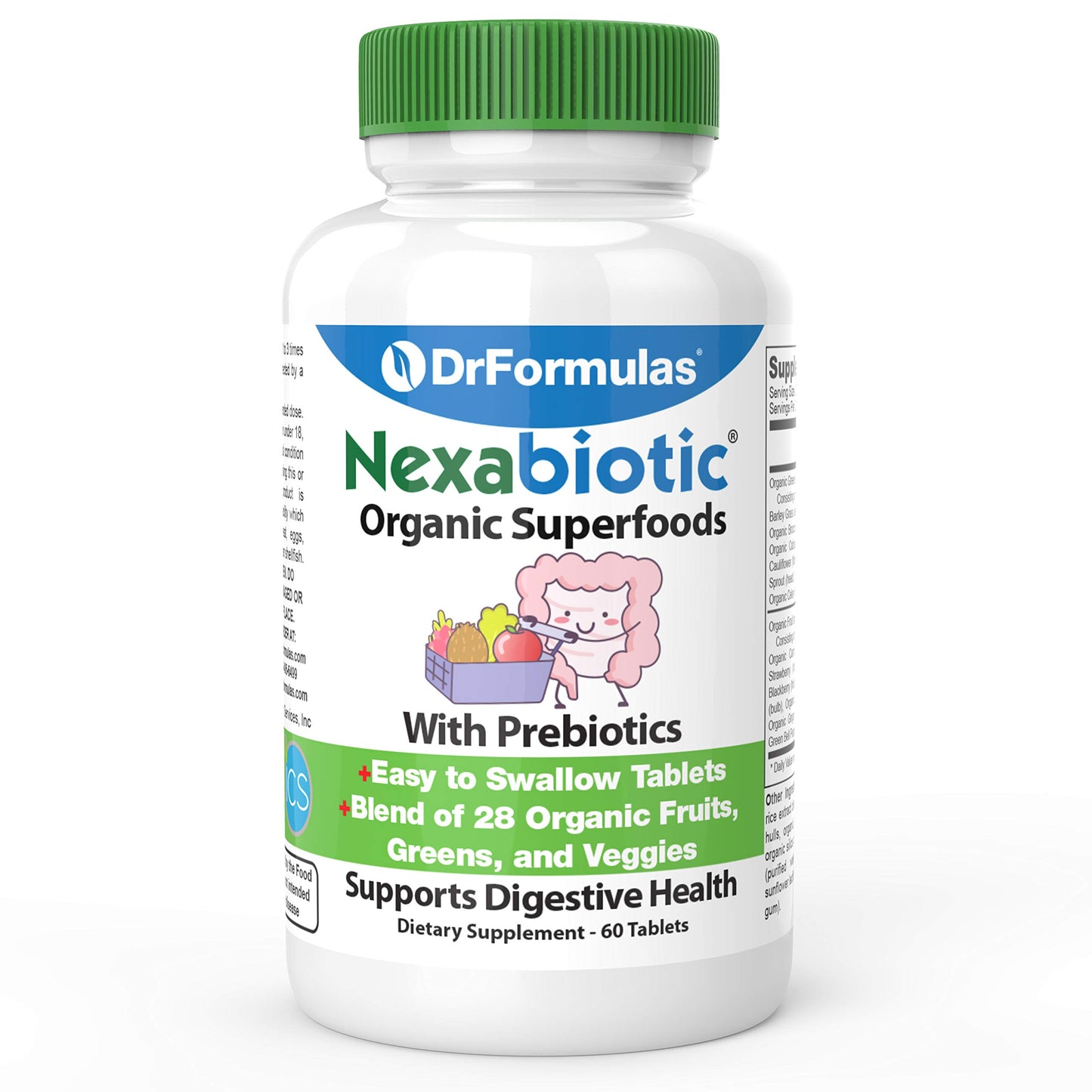 DrFormulas Organic Prebiotic Fiber for Constipation Relief Nexabiotic Superfood Probiotic Digestive Health 60 Tablets