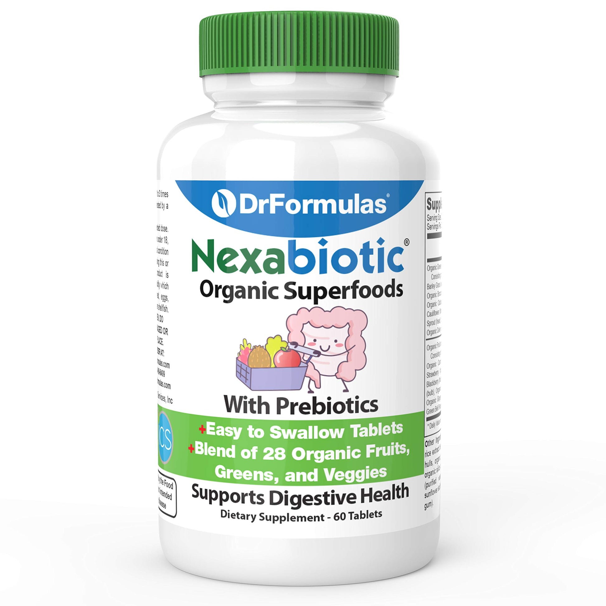 DrFormulas Organic Prebiotic Fiber for Constipation Relief Nexabiotic Superfood Probiotic Digestive Health 60 Tablets
