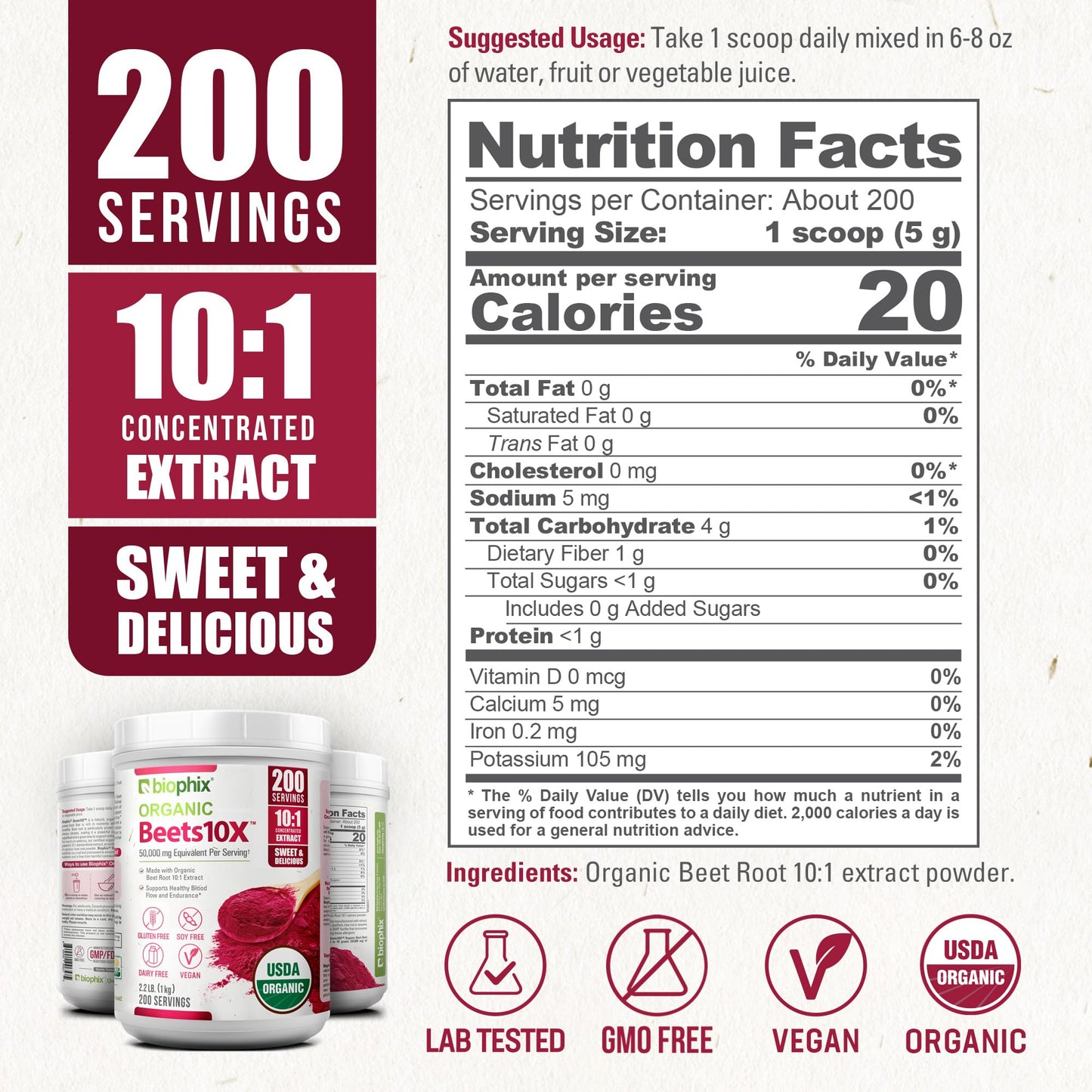 Biophix Organic Beets 10X Beet Root Powder, 2.2 lb