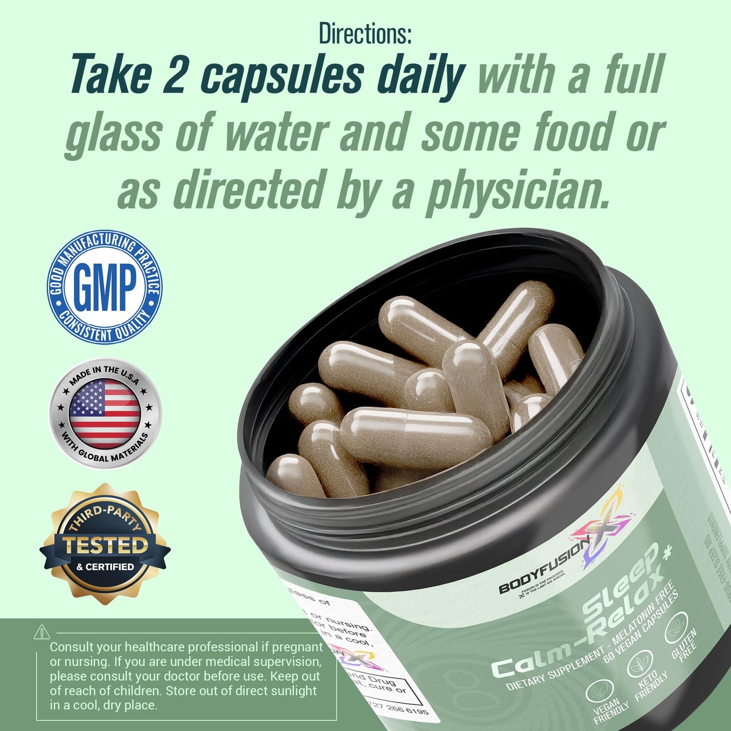 Human Boost Sleep Calm Relax Sleep Aid for Adults, 60 Capsules
