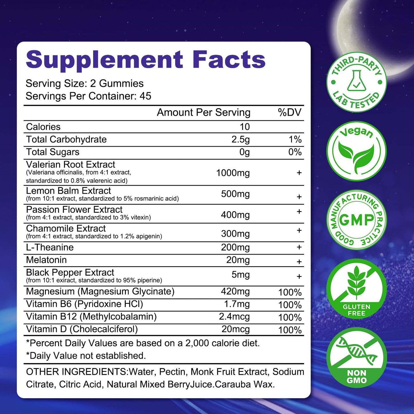 GlaGmrry Valerian Root Gummies with Melatonin & L-Theanine, 90 Gummies
