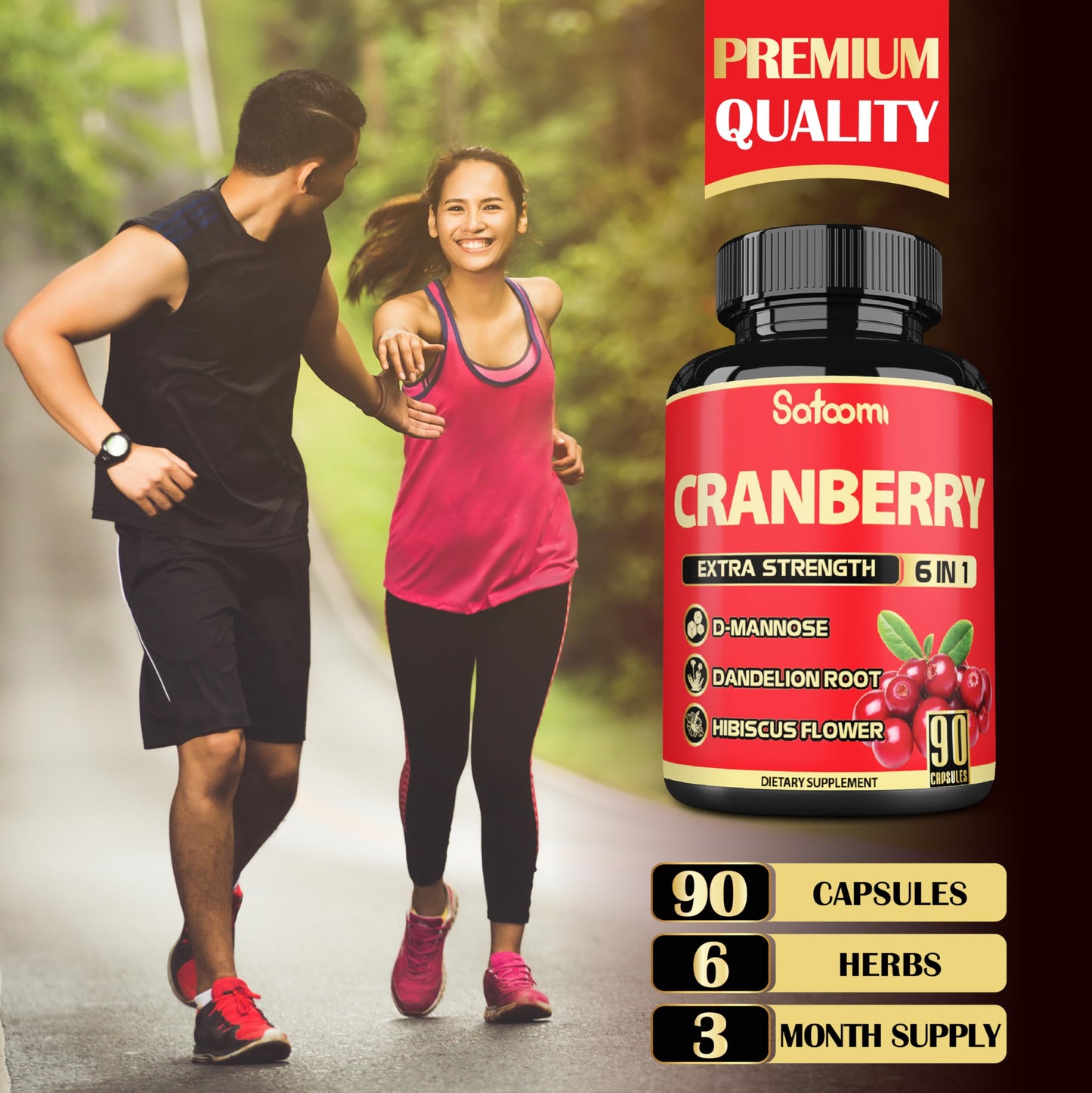 Satoomi 6in1 Cranberry Pills for Women Veggie Capsules - 90 Count