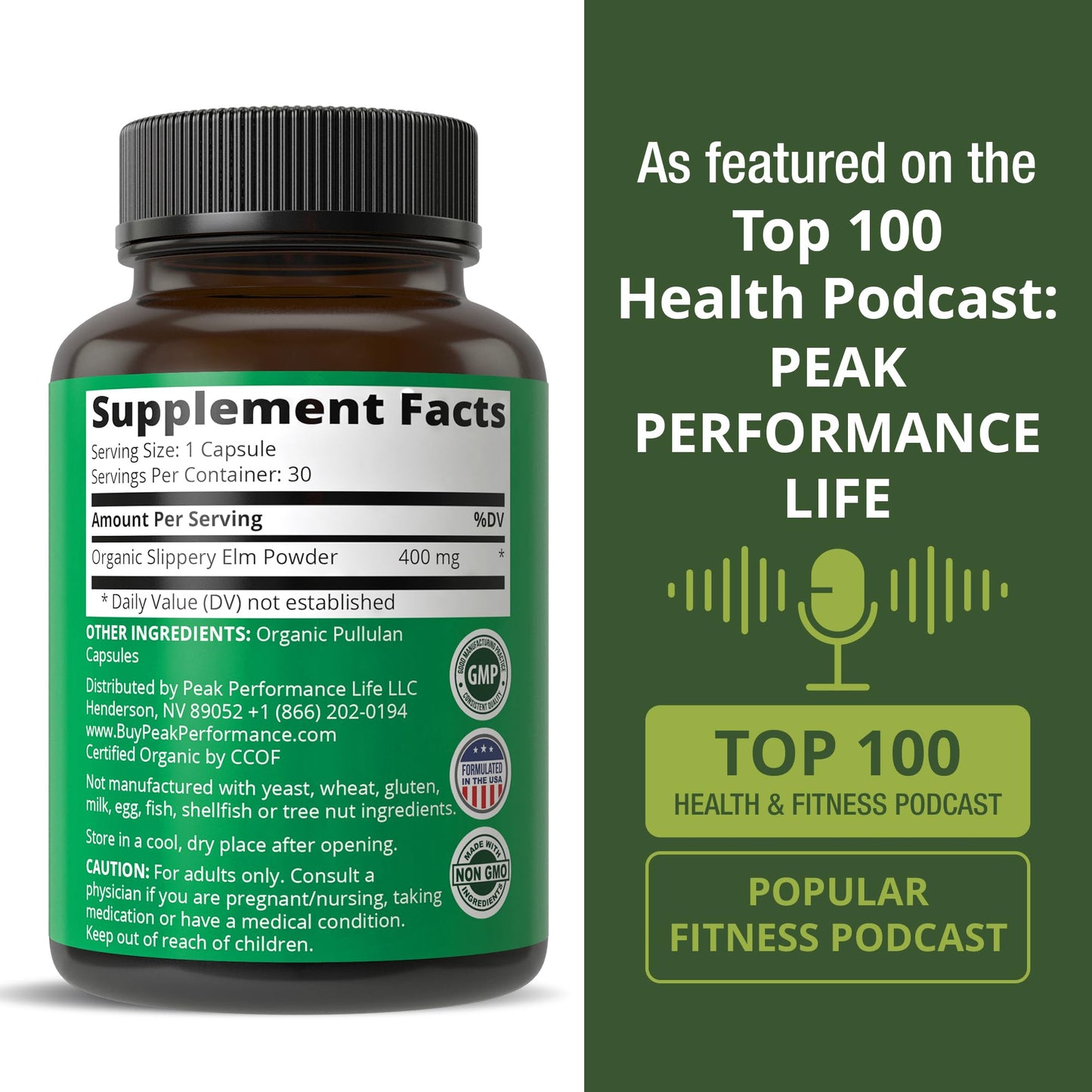 Peak Performance Slippery Elm Capsules, 30 Count