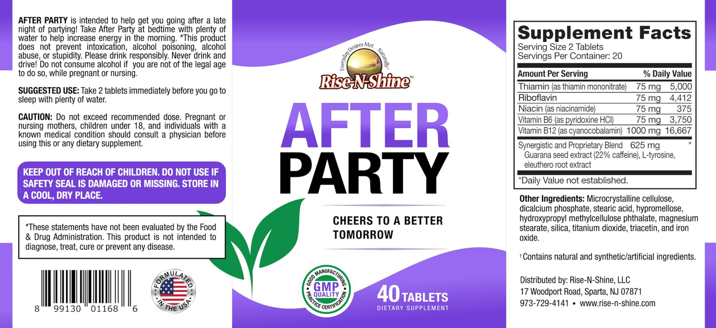 Rise-N-Shine After Party Time Release Energy Support 40 Tablets