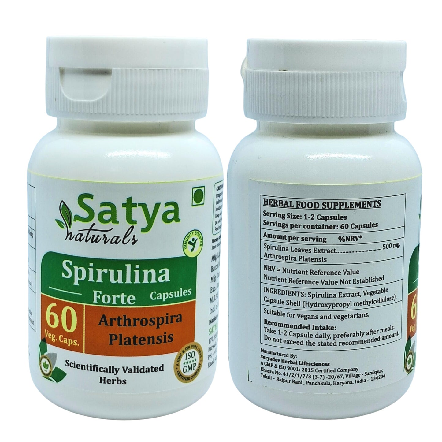 Satya Naturals Spirulina Forte Capsules 500 mg, 120 Count