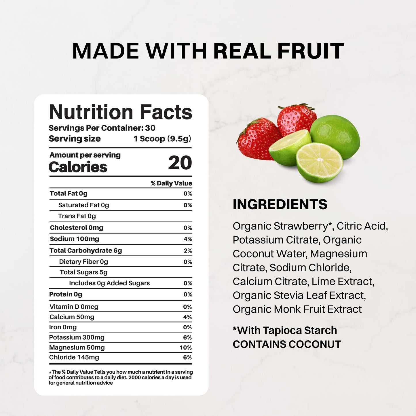 JUST INGREDIENTS Strawberry Limeade Electrolytes Powder 10