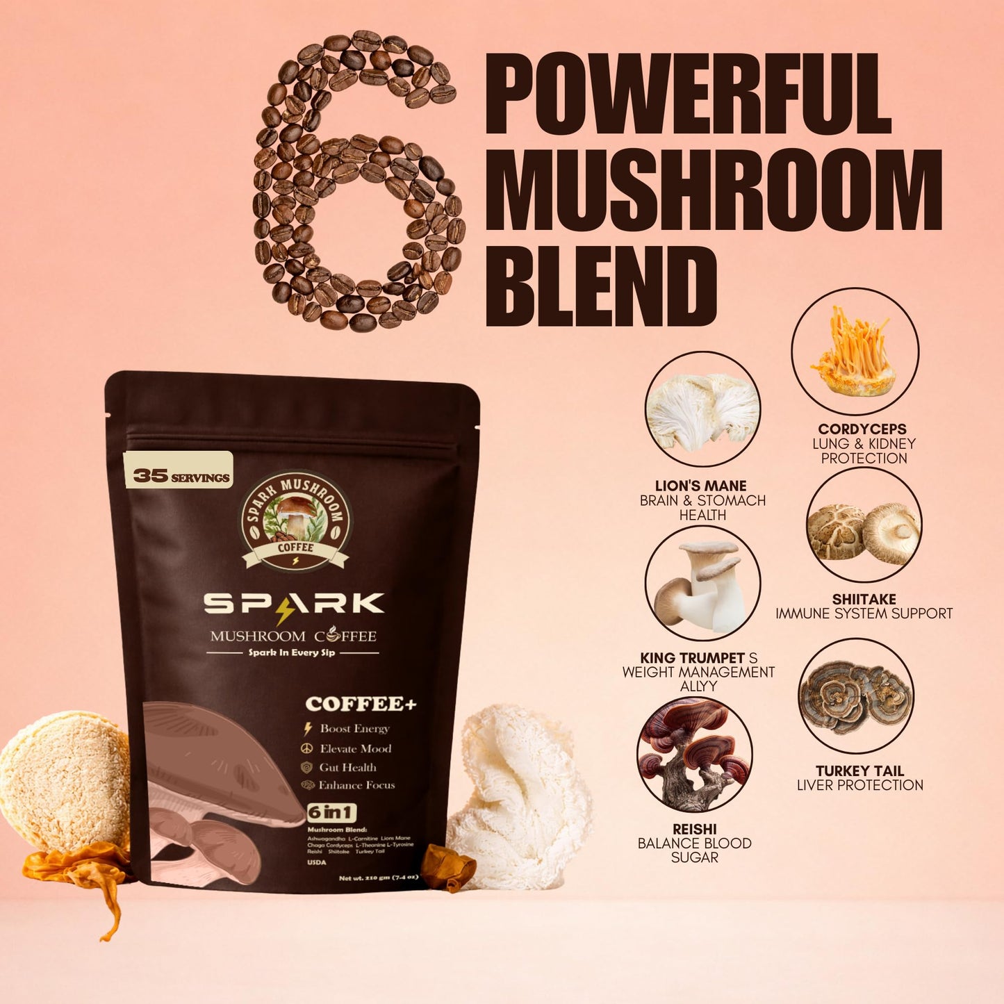 Spark Mushroom Coffee Powder 7.4 oz