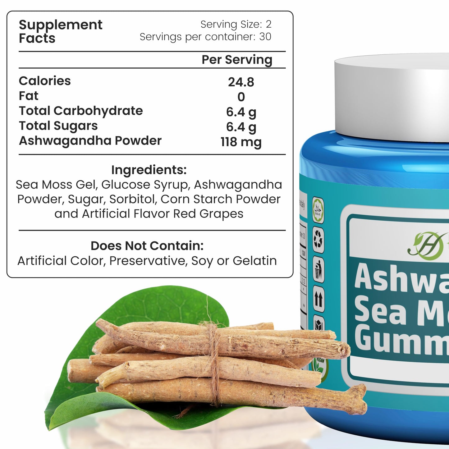 HERBOGANIC Ashwagandha Sea Moss Gummies 60 Count