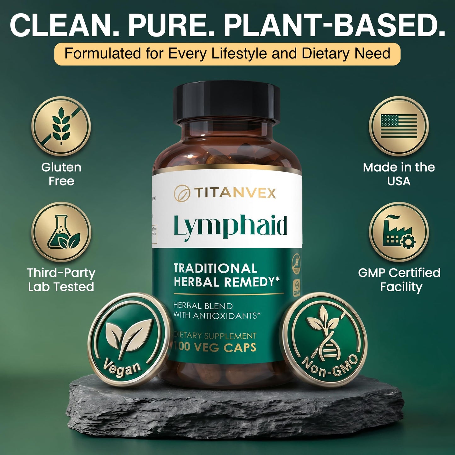 TitanVex Lymphatic Drainage Supplements Capsules, 100 Count