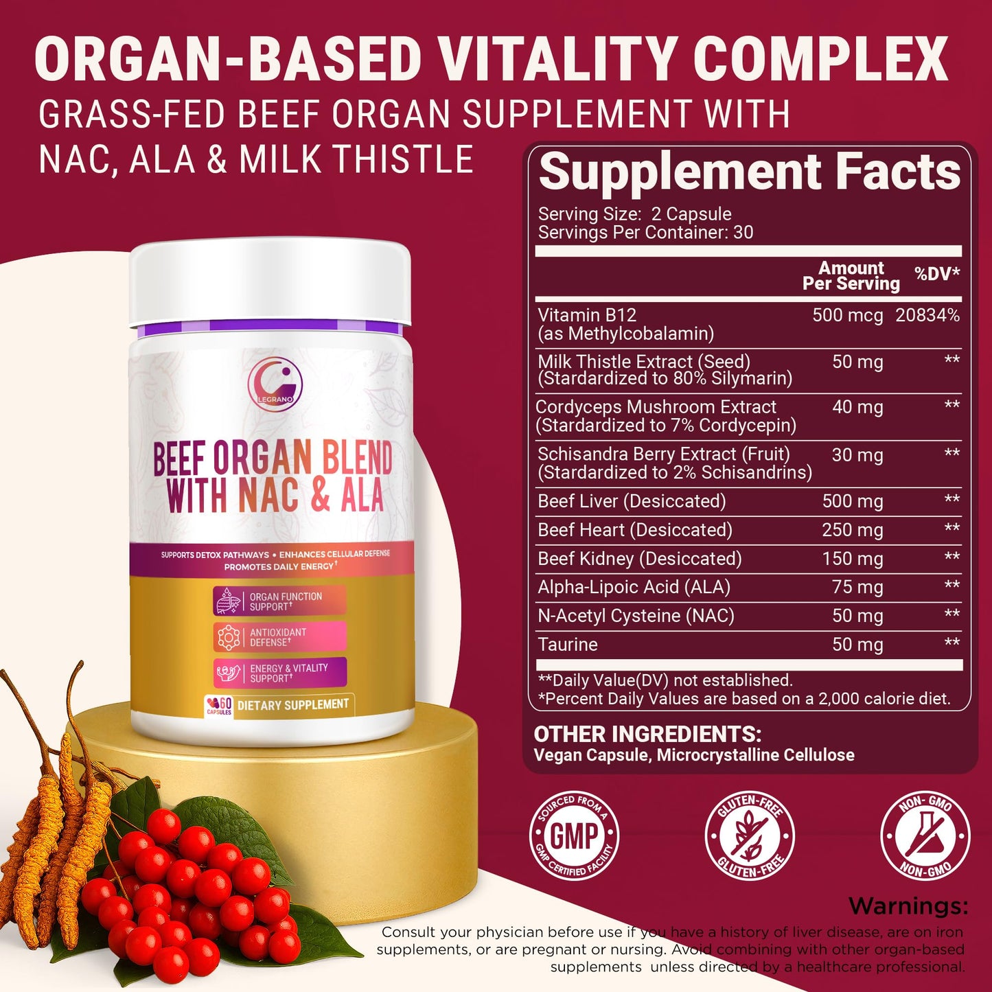 LEGRANO Grass Fed Beef Liver Capsules 60 Capsules