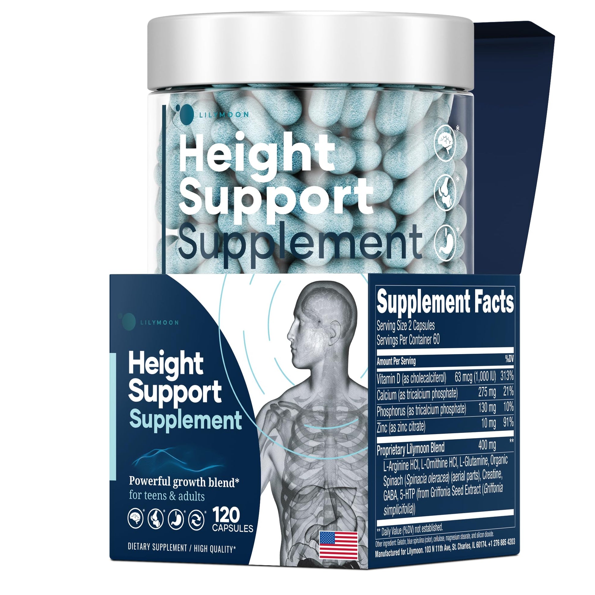 LM LILYNUTRAMOON Height & Bone Support Supplement Capsule 120 Count