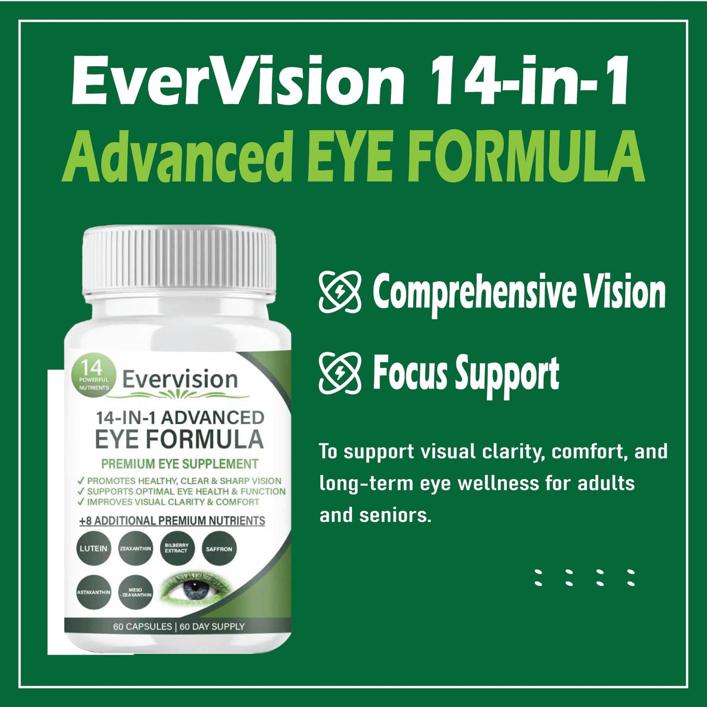 PressurePal Evervision 14 in 1 Advanced Eye Formula Eye Vitamin and Mineral Supplement 60 Capsules