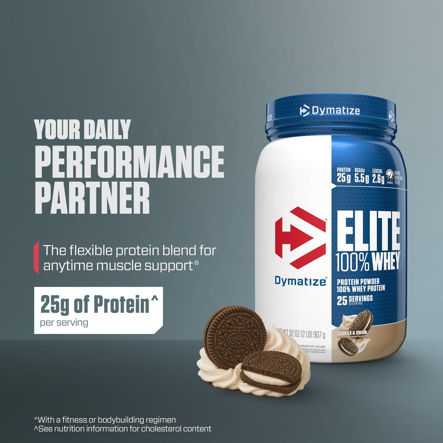 Dymatize Elite 100% Whey Protein Powder Cookies & Cream, 2 lb