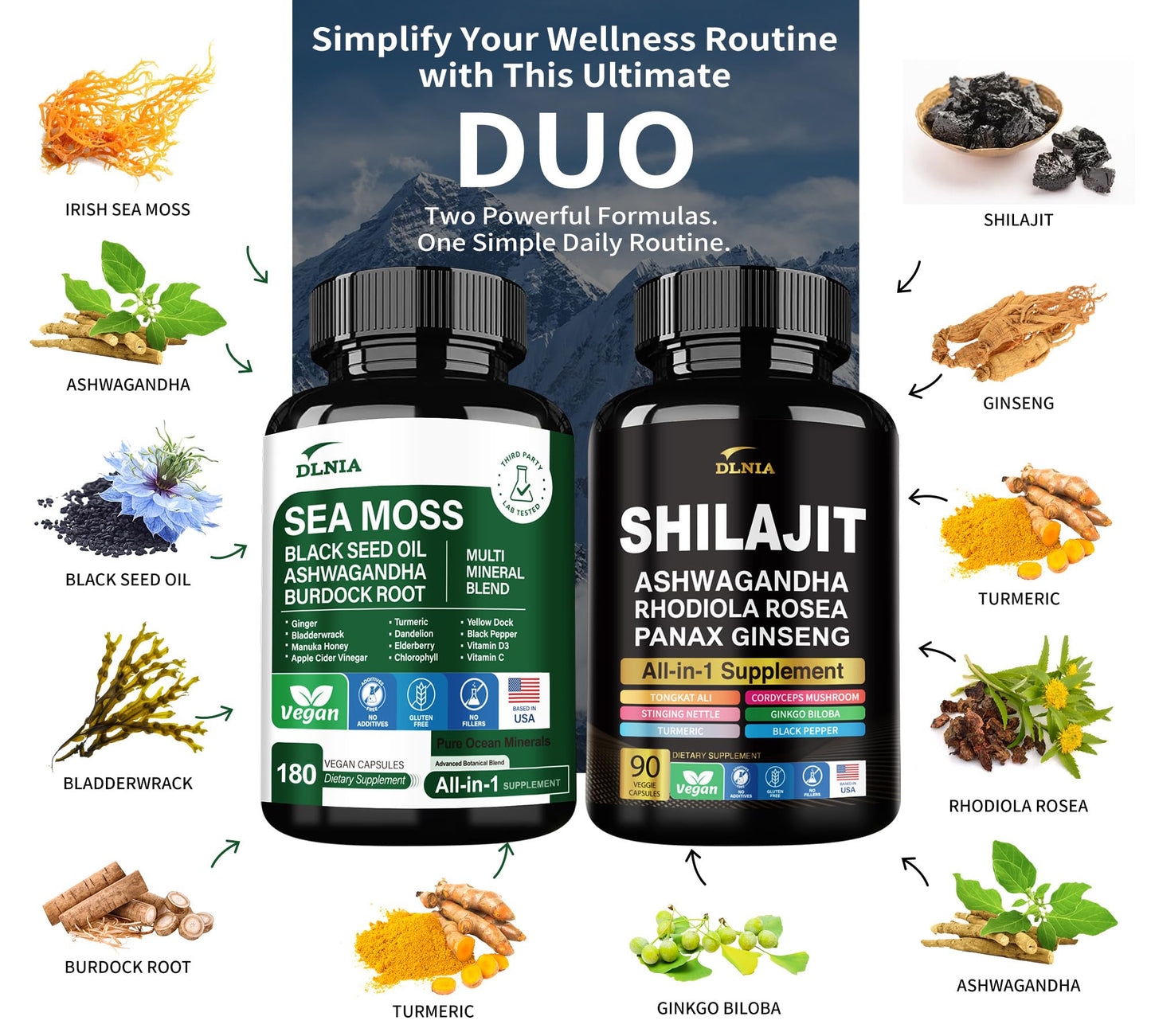 DLNIA Shilajit & Sea Moss Vitality Bundle 120 Capsules
