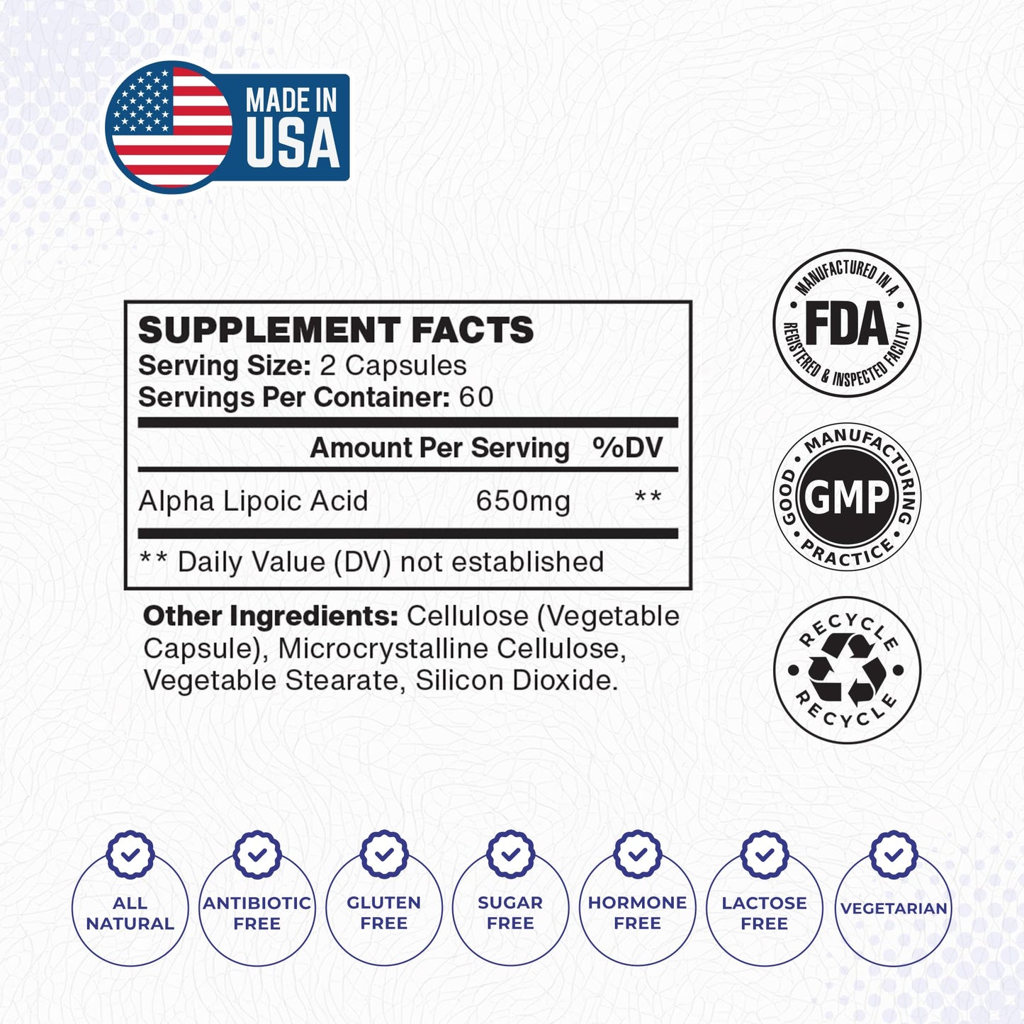 Foods For Gut Alpha Lipoic Acid 650 mg Capsules, 120 Count