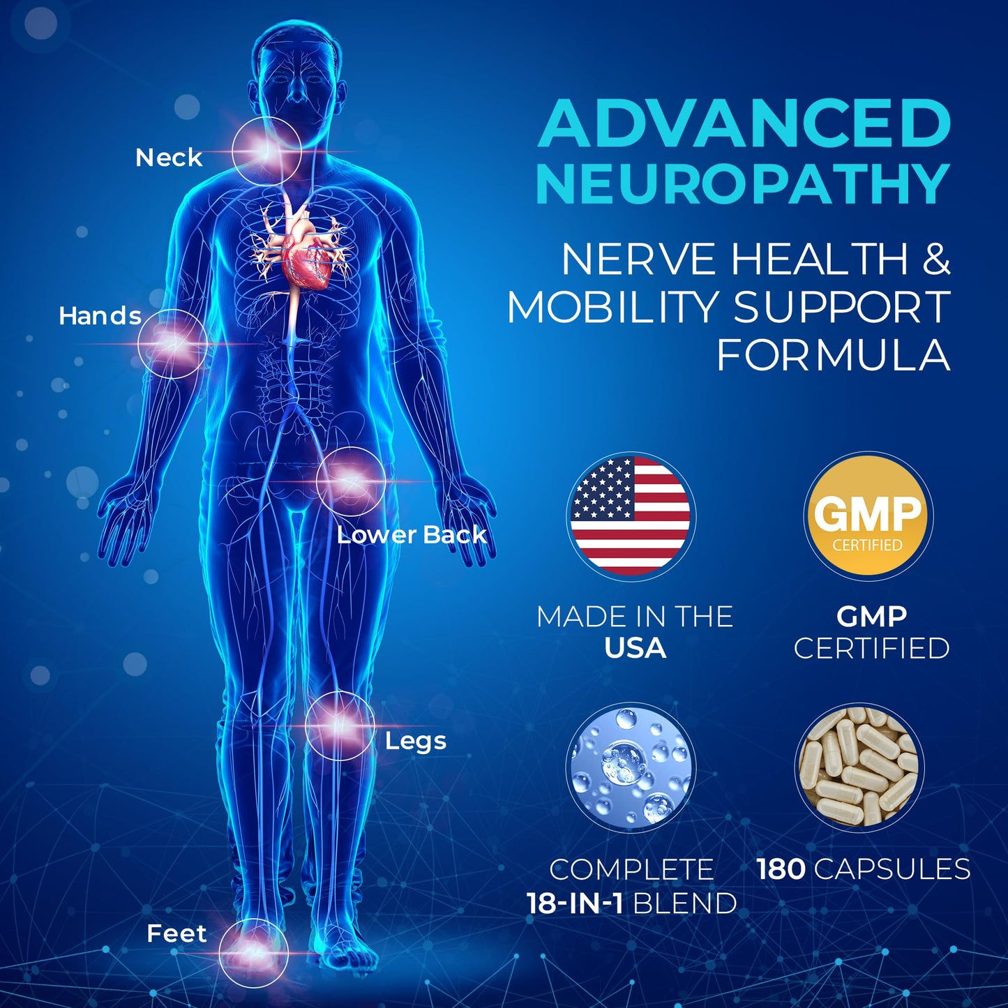 Hourten Neuropathy Sciatica Nerve Support Supplement 180 Capsules