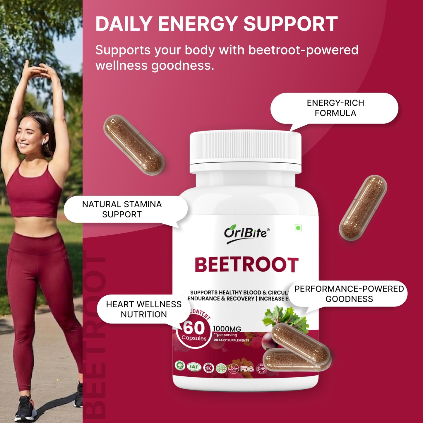 ORIBITE Beetroot 1000mg Capsules, 60 Count