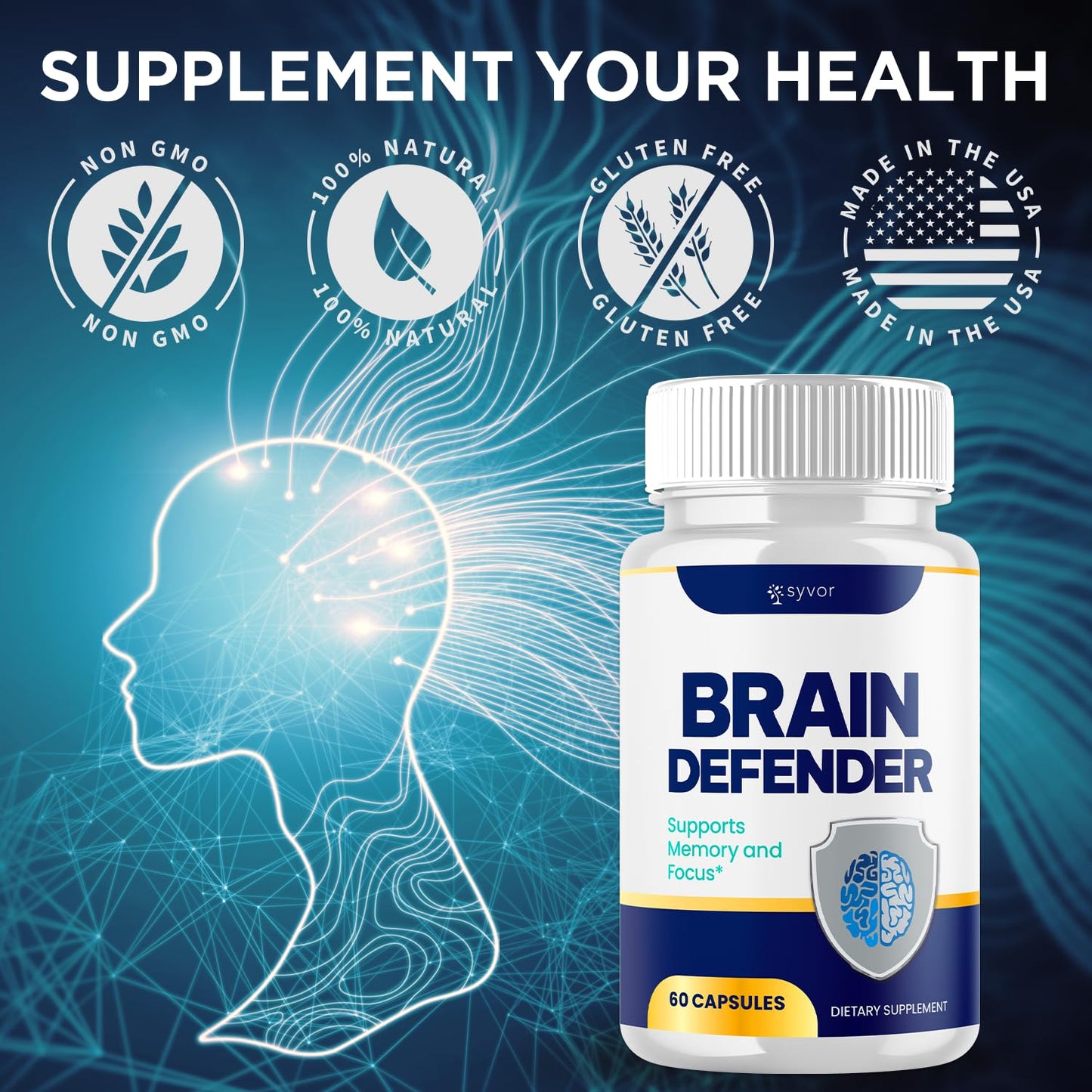 Syvor Brain Defender Advanced Formula Nootropic Capsules, 120 Capsules