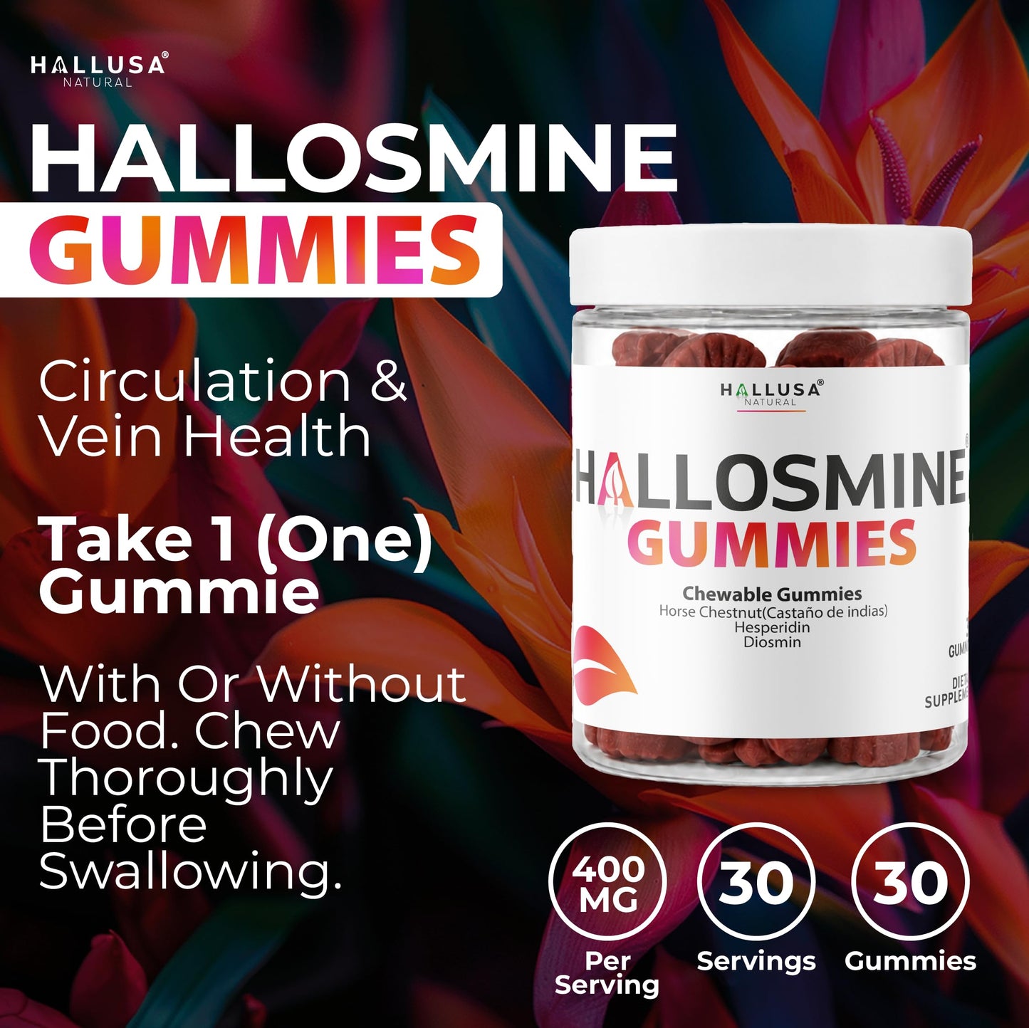 Hallusa Natural Hallosmine 400mg Gummies, 30 Count