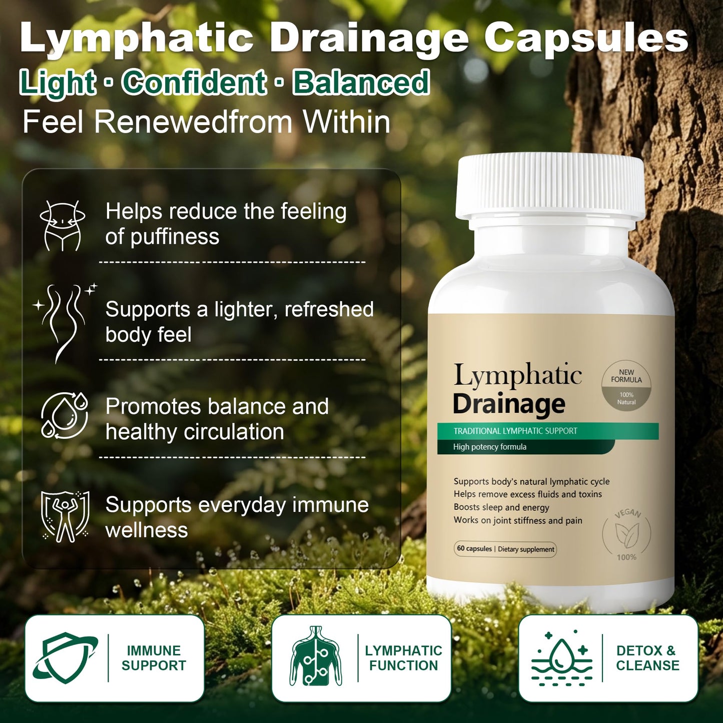 Haqeed Lymphatic Support Capsules with Dandelion & Cleavers Extract, 60 Capsules