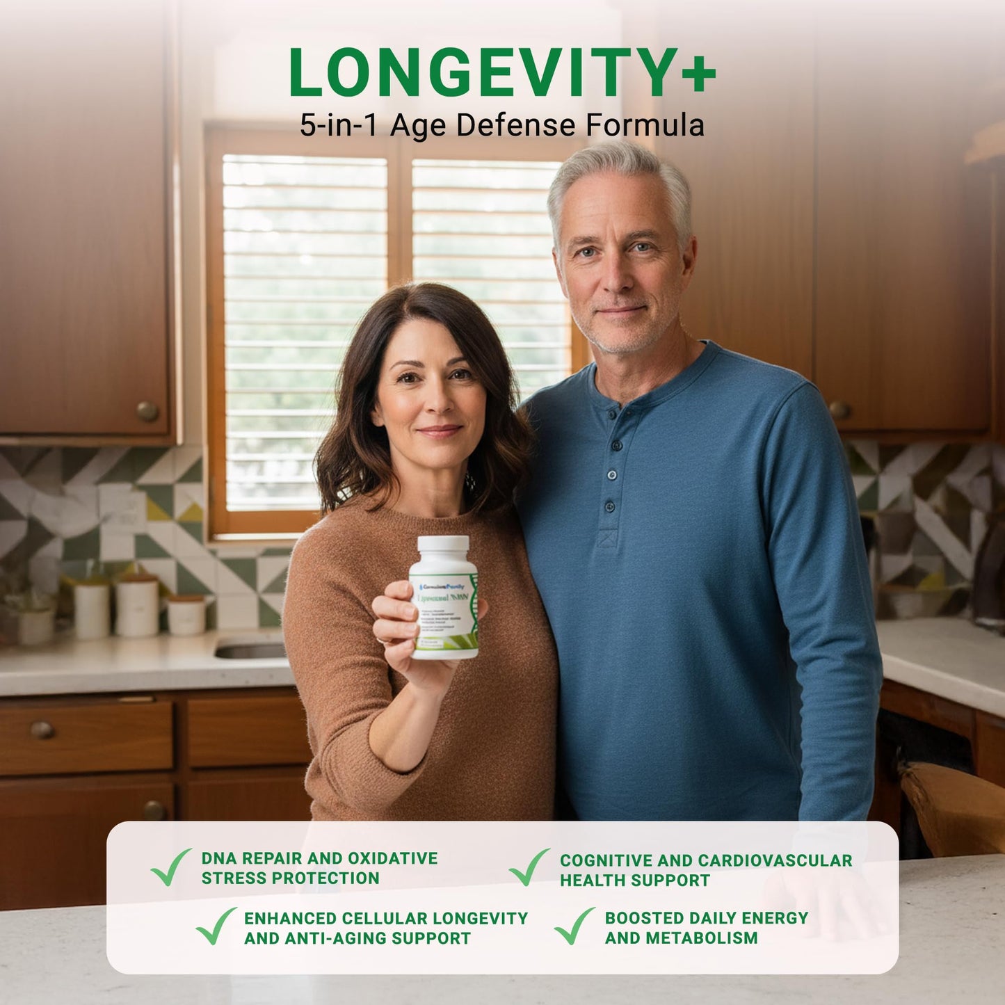 GenuinePurity Longevity+ 5-in-1 Cellular Wellness Formula with NMN, Cycloastragenol, CoQ10, Resveratrol & Selenium Capsule, 60 Capsules
