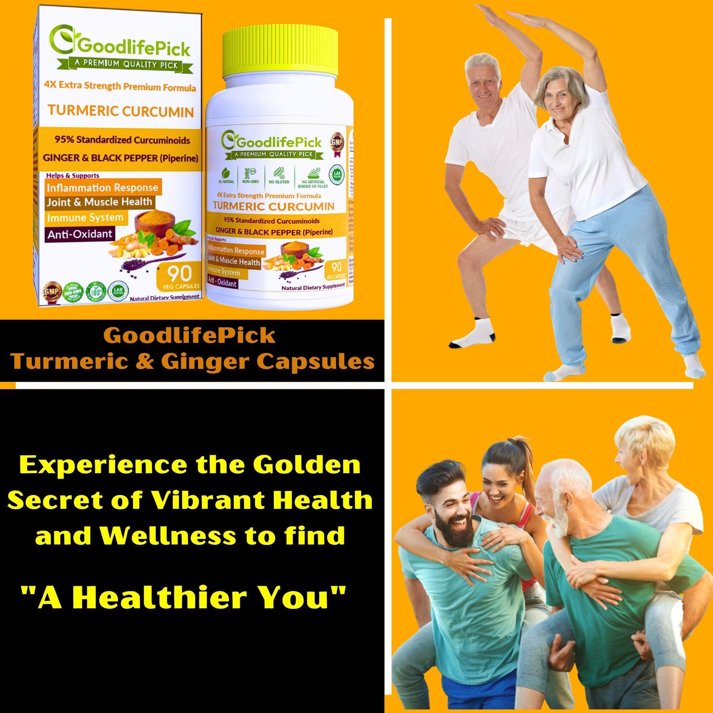 GoodlifePick Premium Turmeric Curcumin Capsule with Black Pepper, 95% Curcuminoids, Enhanced Absorption, 1 Capsule