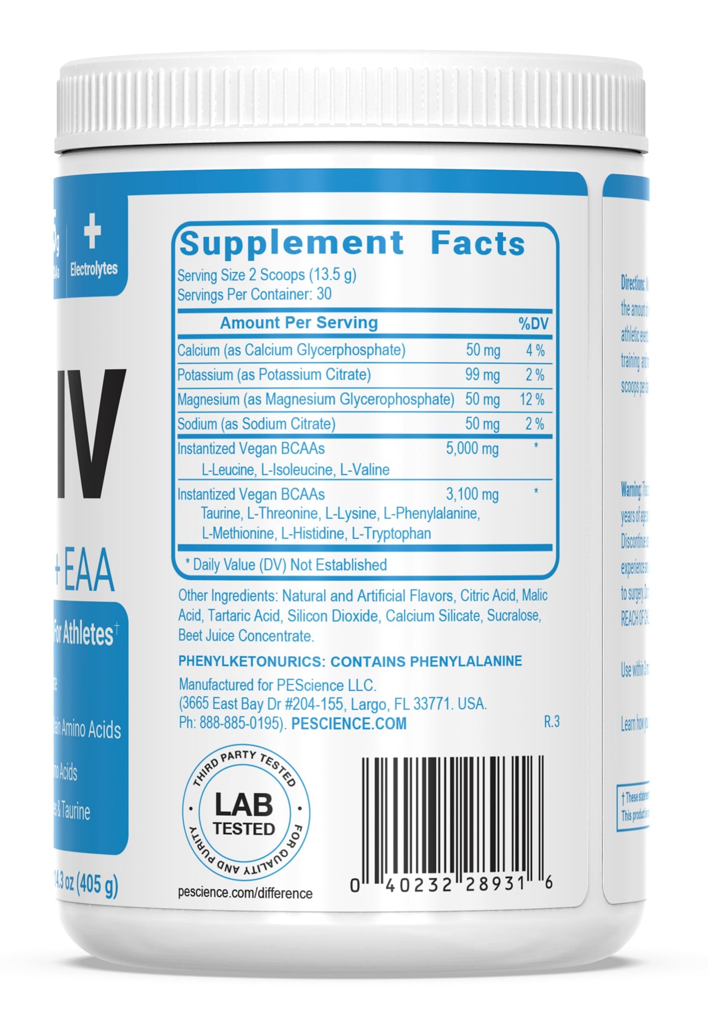 PEScience Amino IV BCAA & EAA Powder, 14.3 oz
