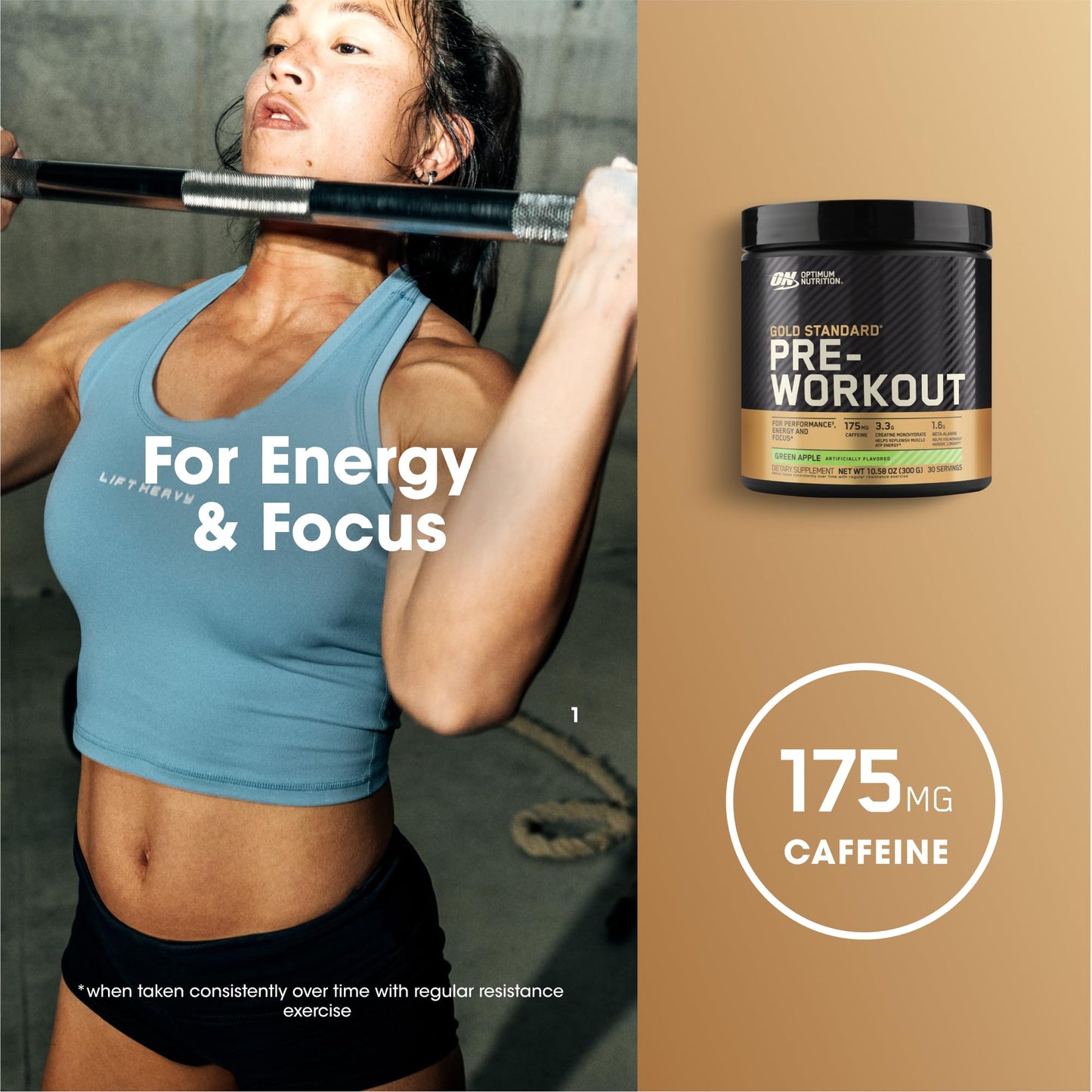 Optimum Nutrition Gold Standard Pre Workout with Creatine, Beta-Alanine, and Caffeine for Energy Powder, 30 Servings