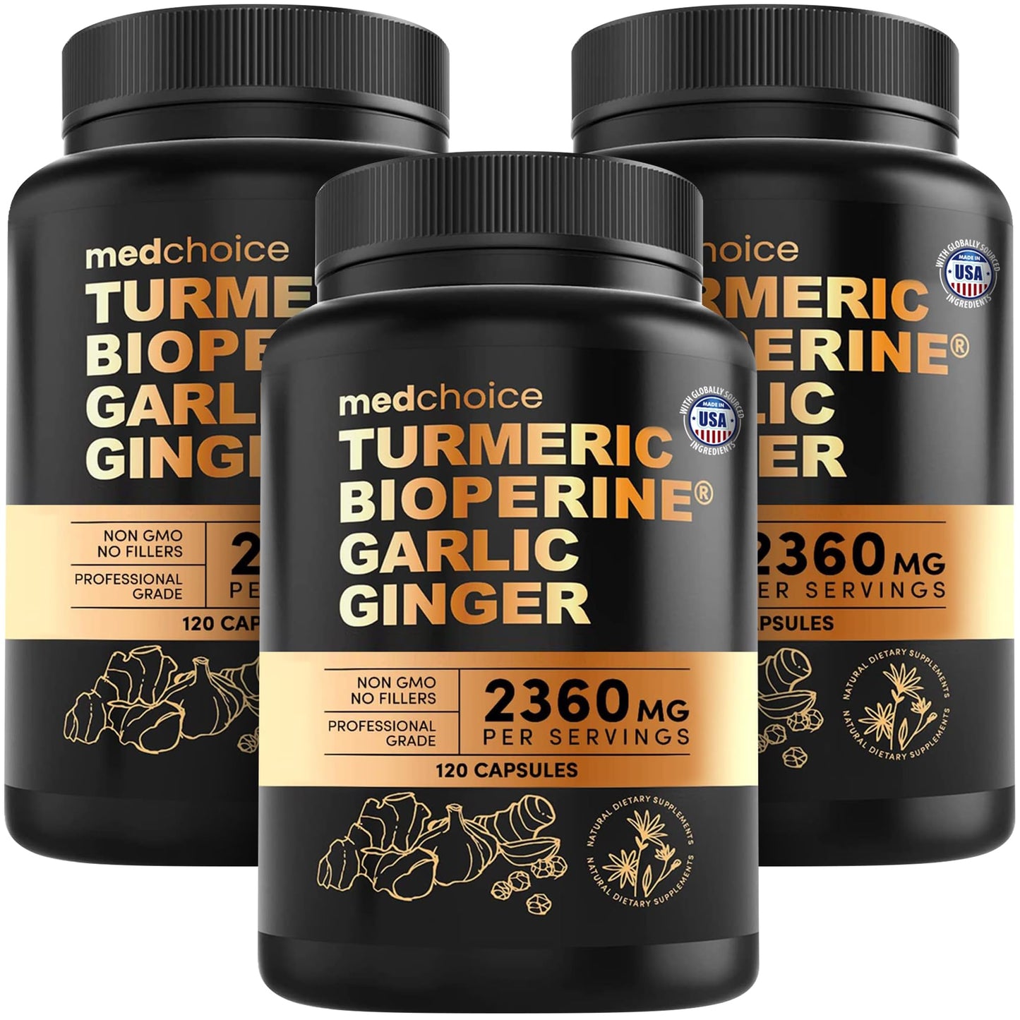MEDCHOICE 4-in-1 Turmeric Joint Support with Garlic and BioPerine Capsules, 360 Capsules