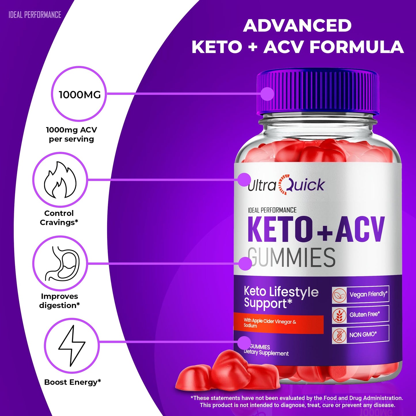 IDEAL PERFORMANCE Ultra Quick Keto ACV Gummies 180 Count
