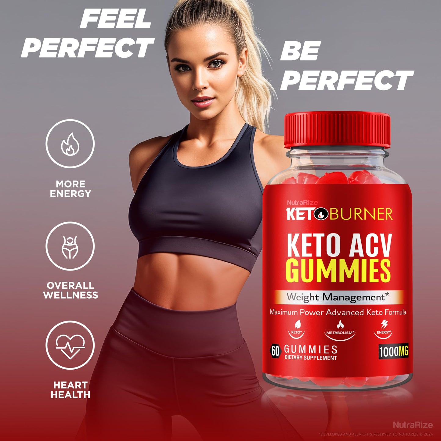NutraRize Keto Burner Keto ACV Gummies, 60 Gummies