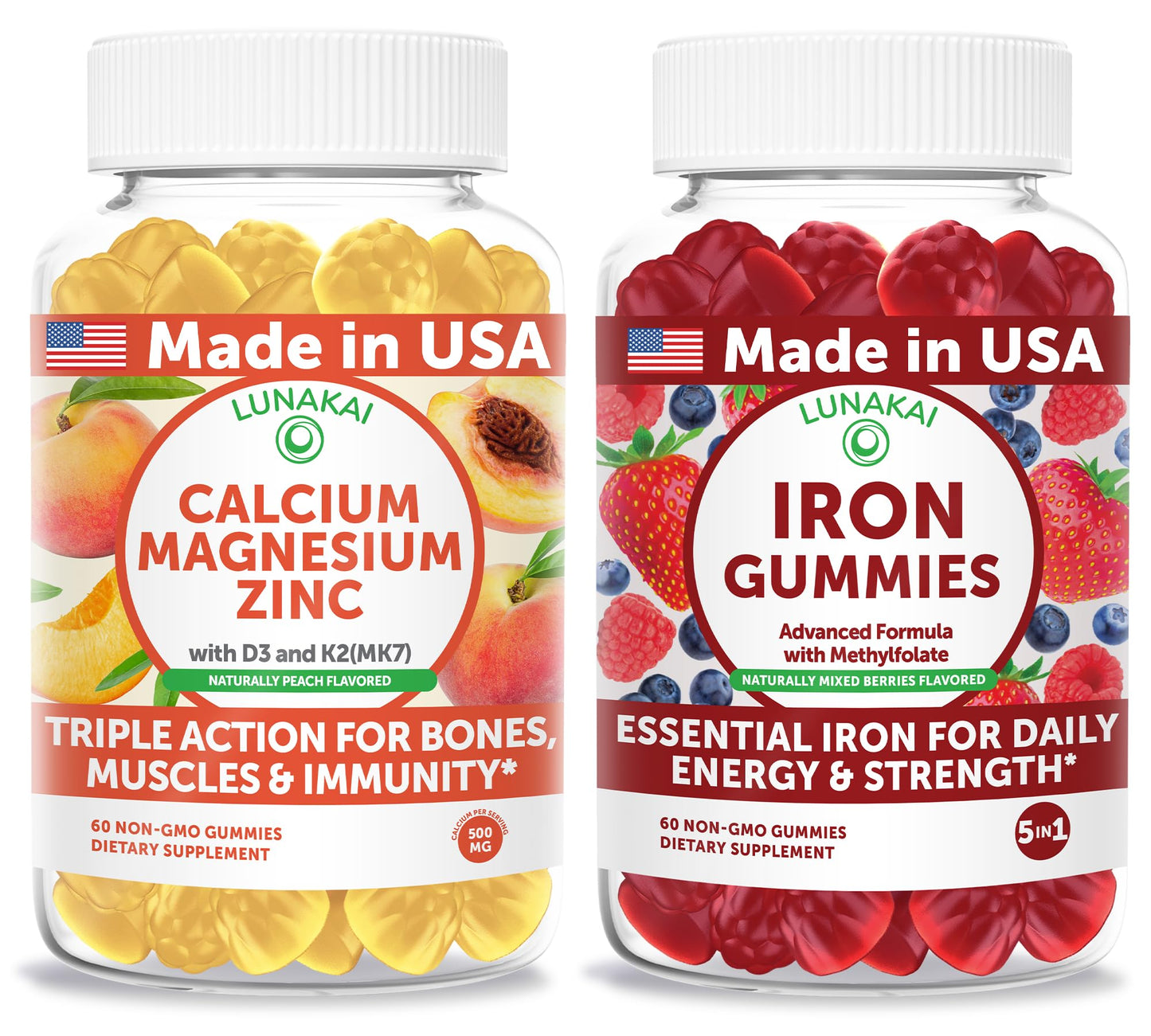 Lunakai Calcium Magnesium Zinc + Iron Gummies, 120 Count