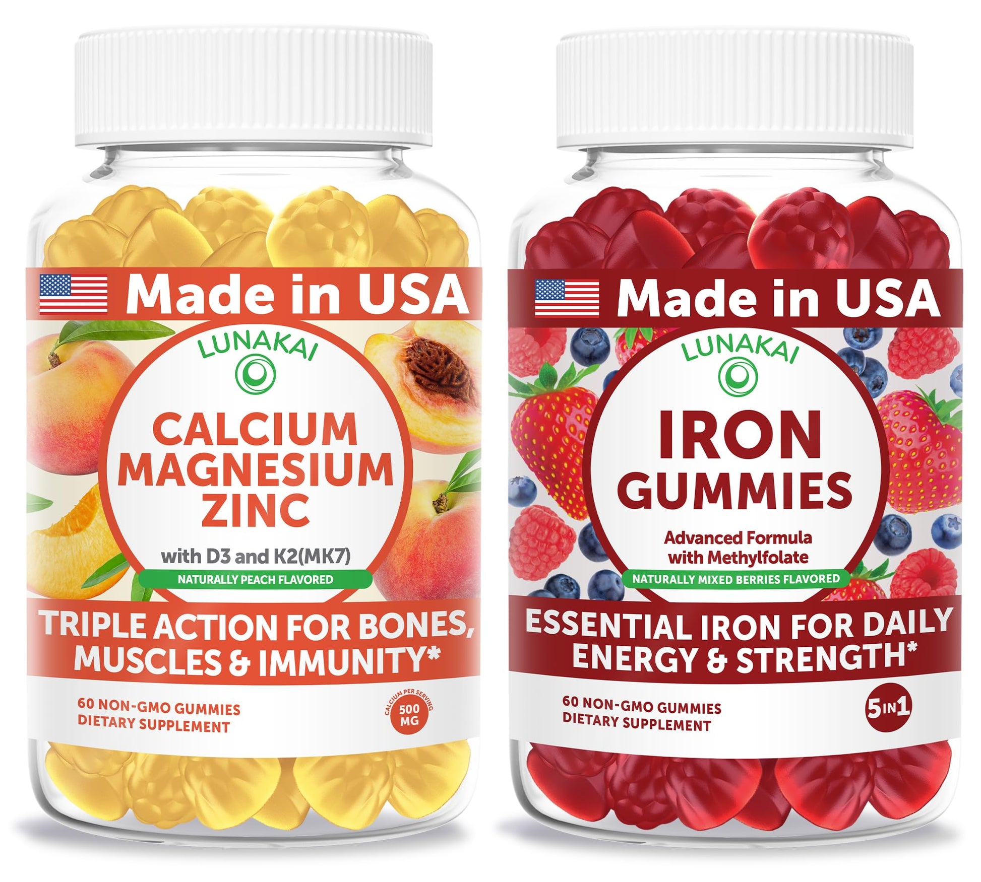 Lunakai Calcium Magnesium Zinc + Iron Gummies, 120 Count