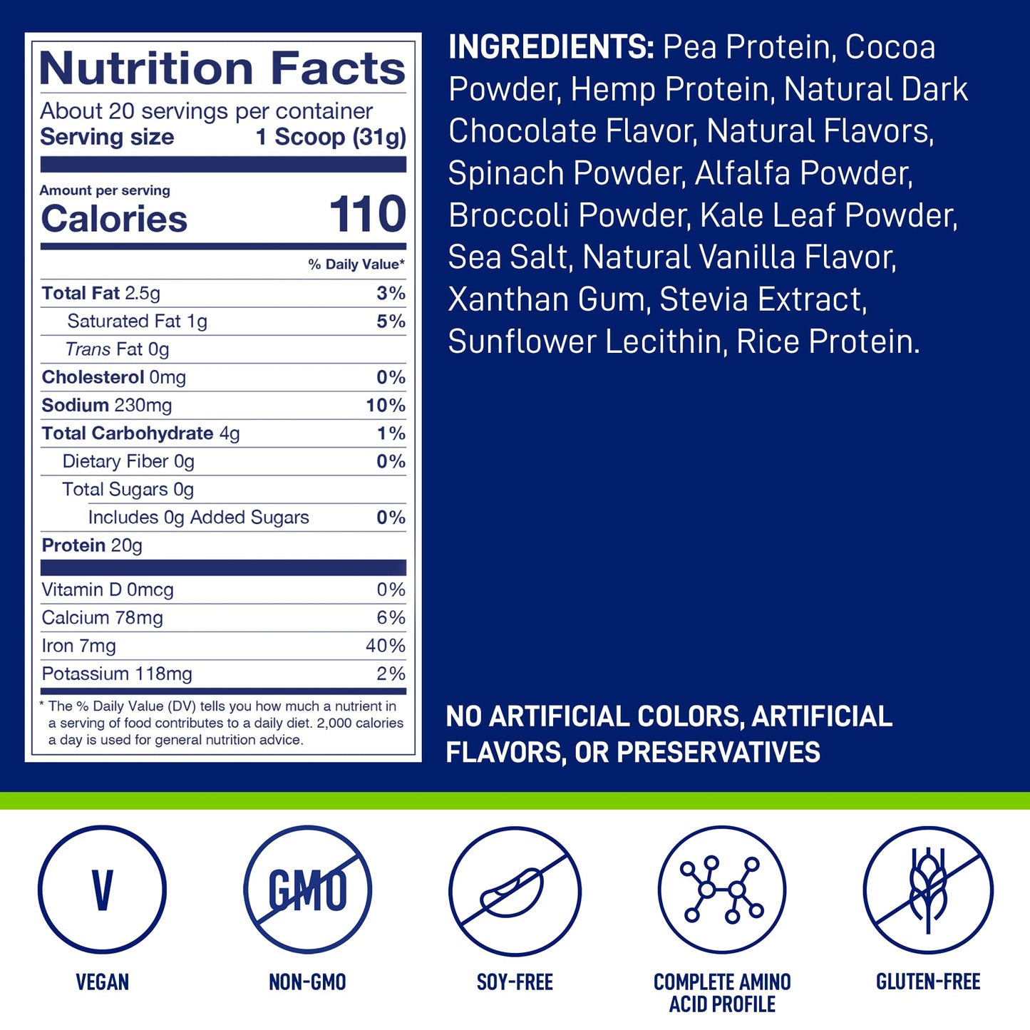 LeanFit Plant-Based Protein & Greens Powder Natural Chocolate 20 Servings
