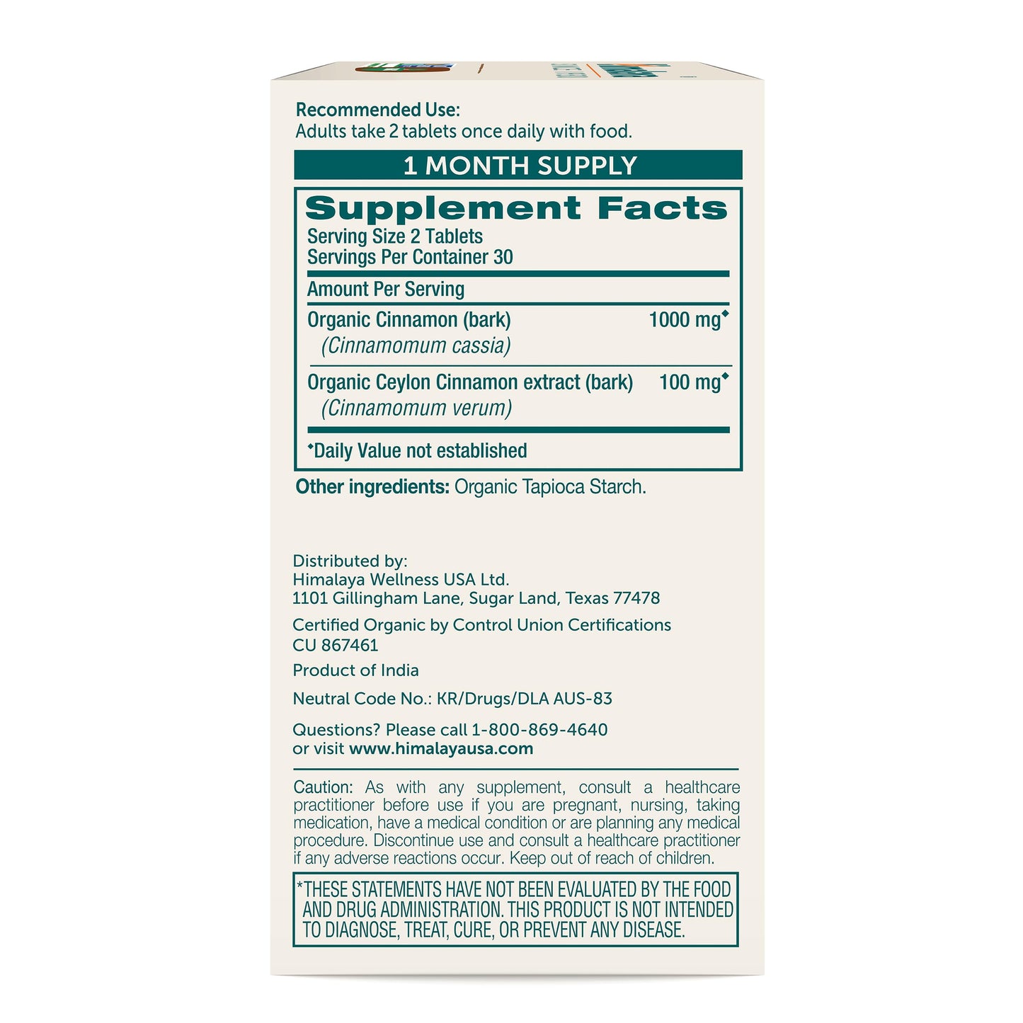 Himalaya Organic Cinnamon Tablets 60 Tablets