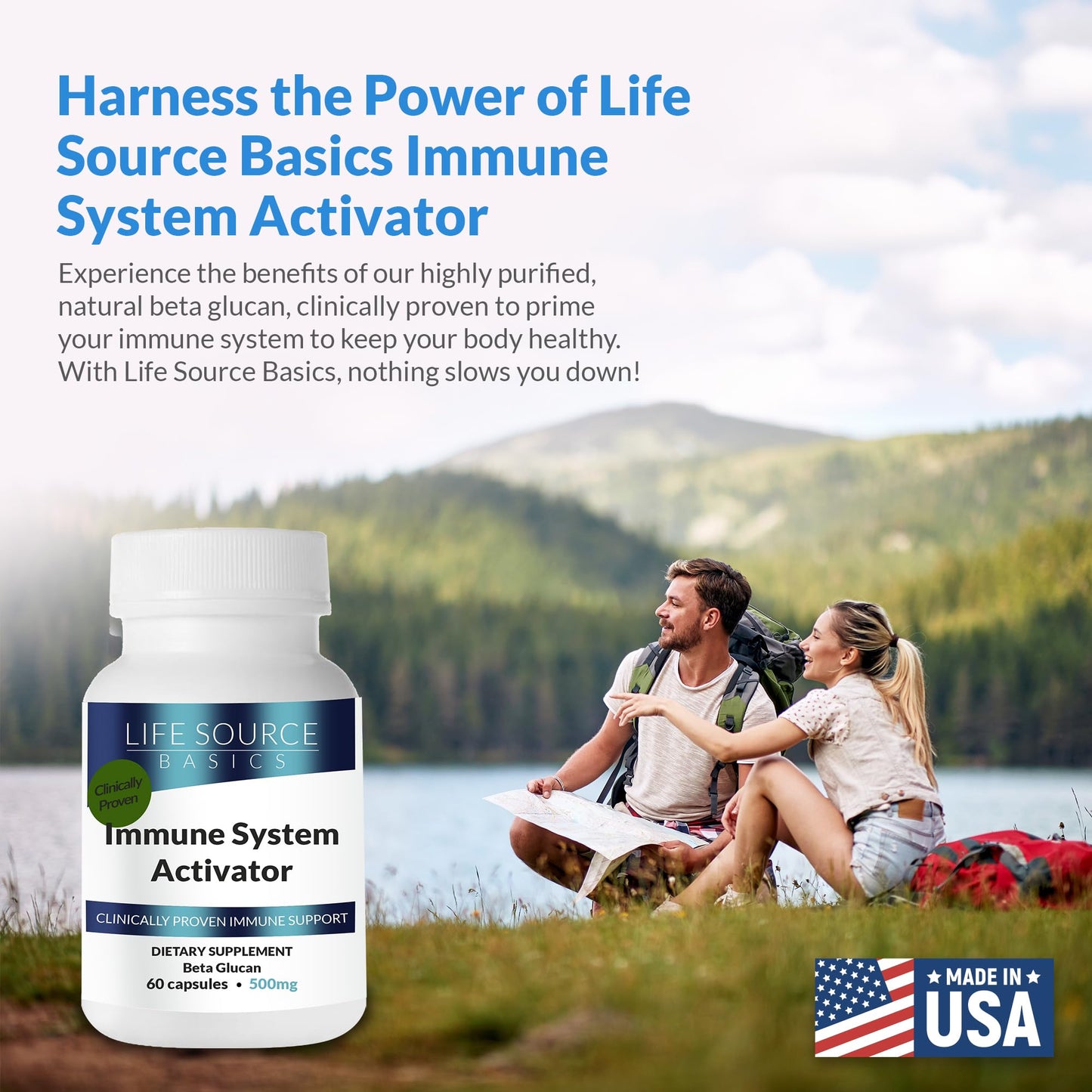 Life Source Basics Immune System Support Activator with Beta-1,3/1,6 Glucan 500 mg, 60 Capsules