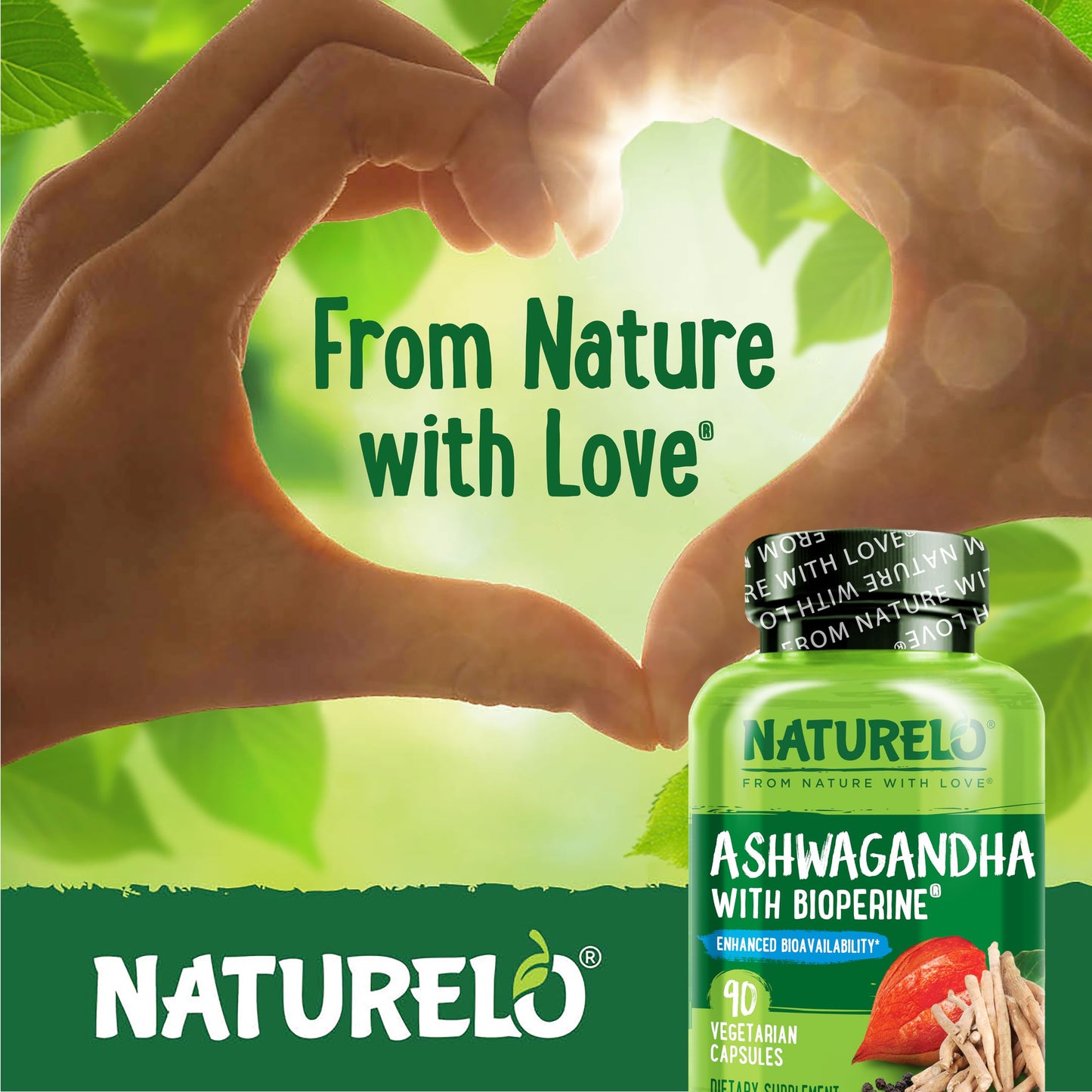 NATURELO Ashwagandha Organic Root Powder 90 Capsules