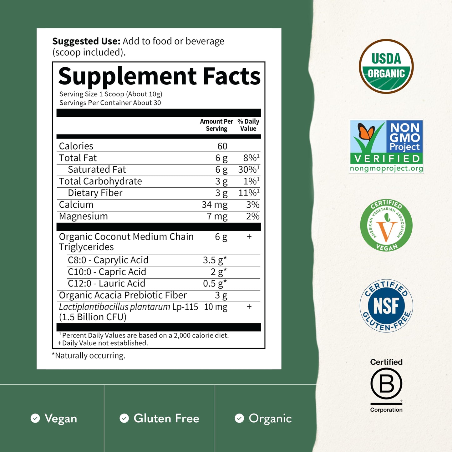 Garden of Life Dr. Formulated Organic MCT Powder with MCTs from Coconuts, Prebiotic Fiber & Probiotics, 10.58 Ounce