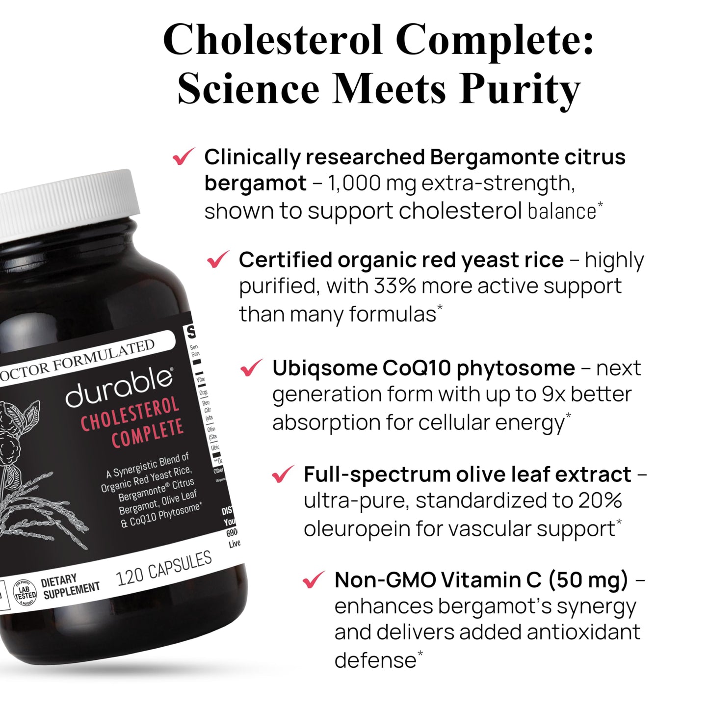 Durable Cholesterol Complete 1,600 mg Red Yeast Rice Formula, 120 Capsules