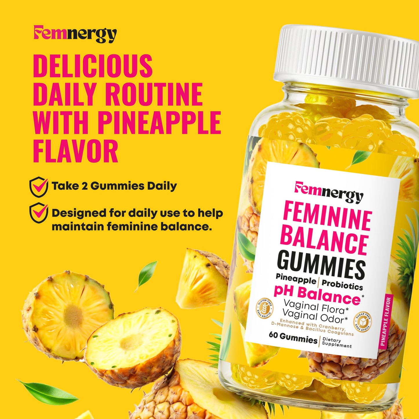 Femnergy Feminine Balance Probiotic Gummies for Women, 60 Count