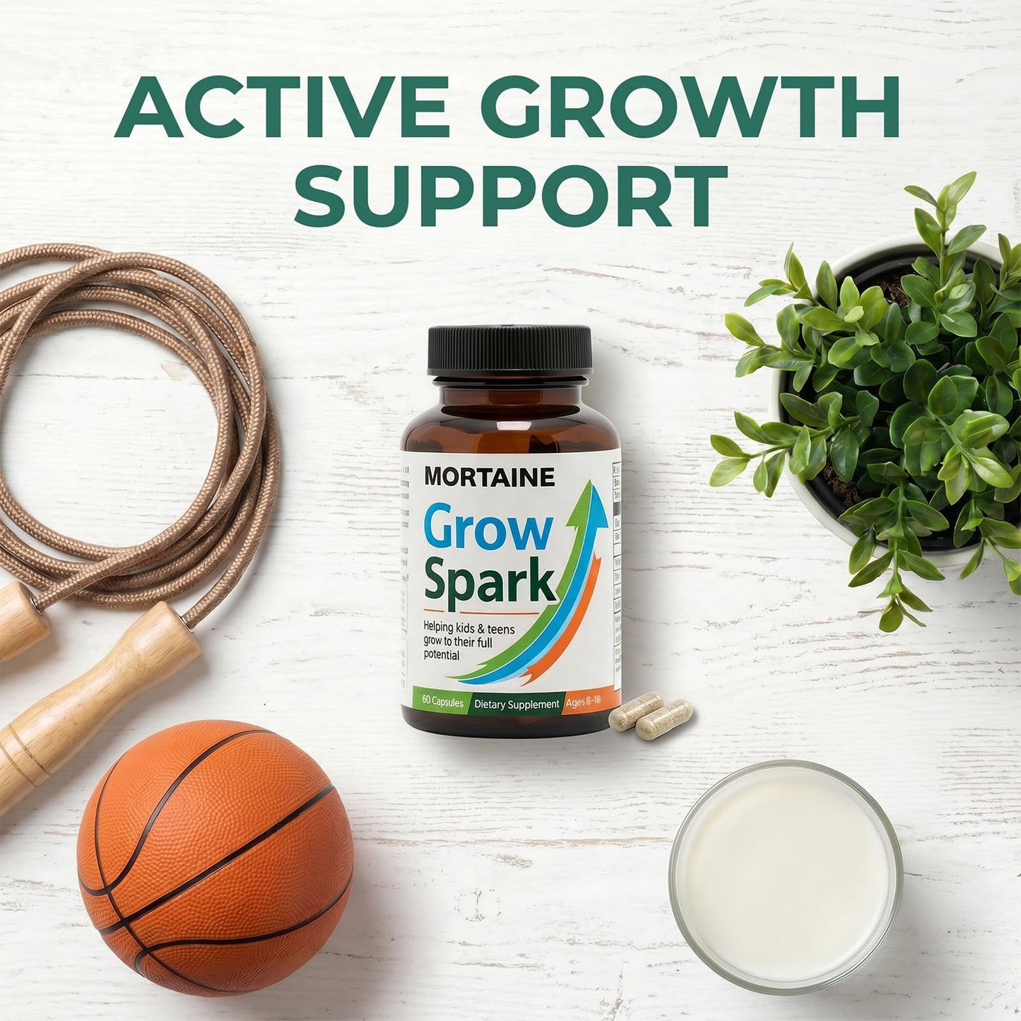 ANEFOSE Mortaine Grow Spark Supplement, Nutrient Support Blend with Vitamin K2, Magnesium & Zinc for Bone Support, 60 Capsules