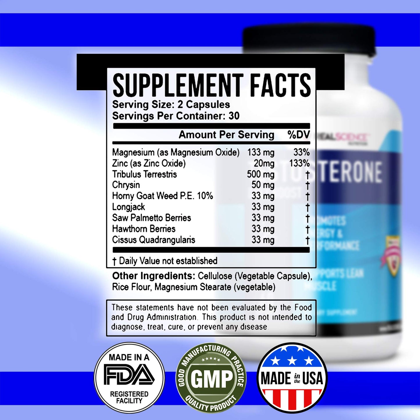Real Science Nutrition Daily Boost Free Testosterone Booster for Men Capsules 60 Count
