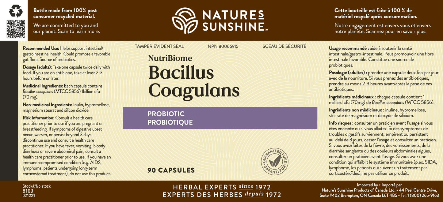 Nature's Sunshine Bacillus Coagulans NutriBiome 90 Capsules