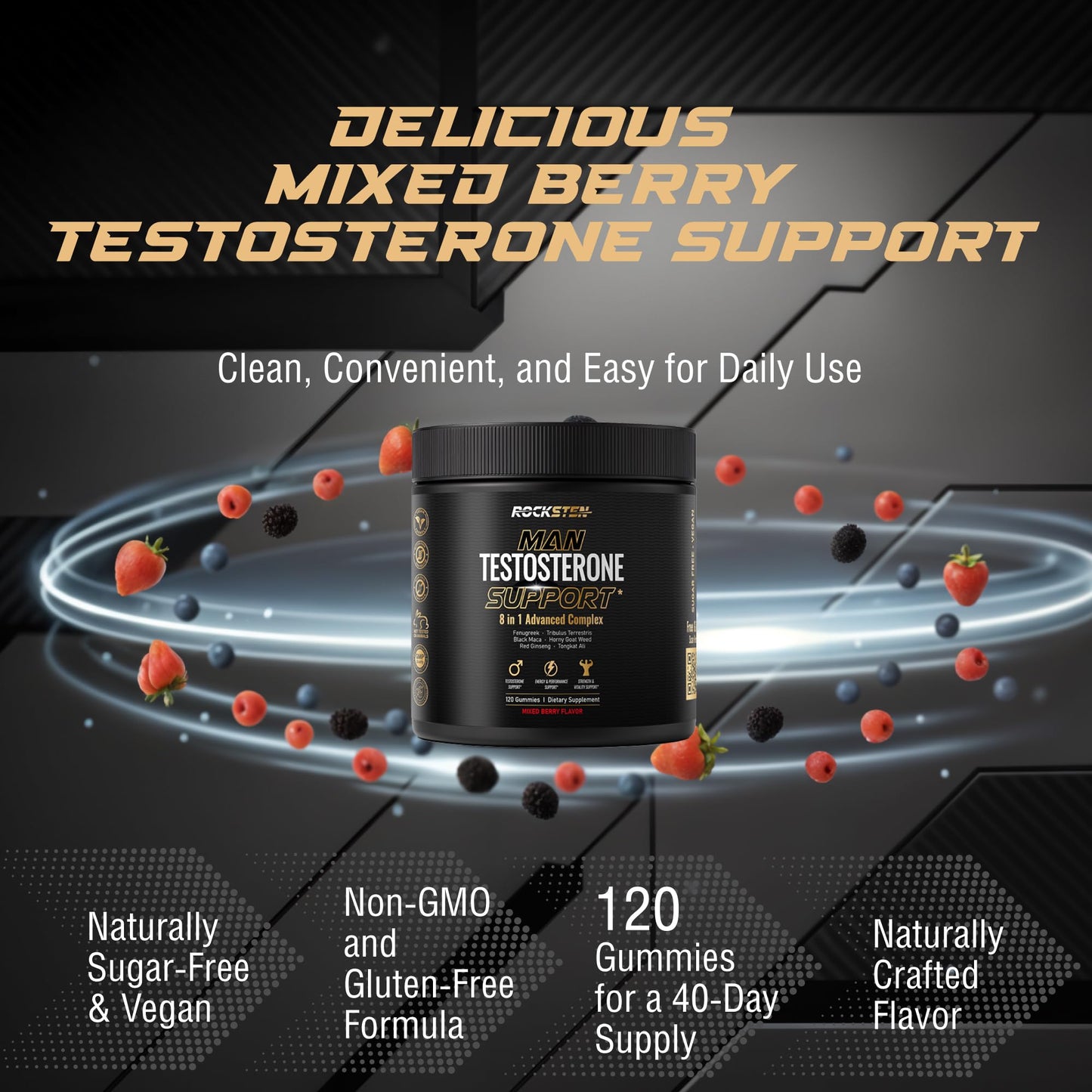 RockSten Testosterone Booster Gummies 120 Count