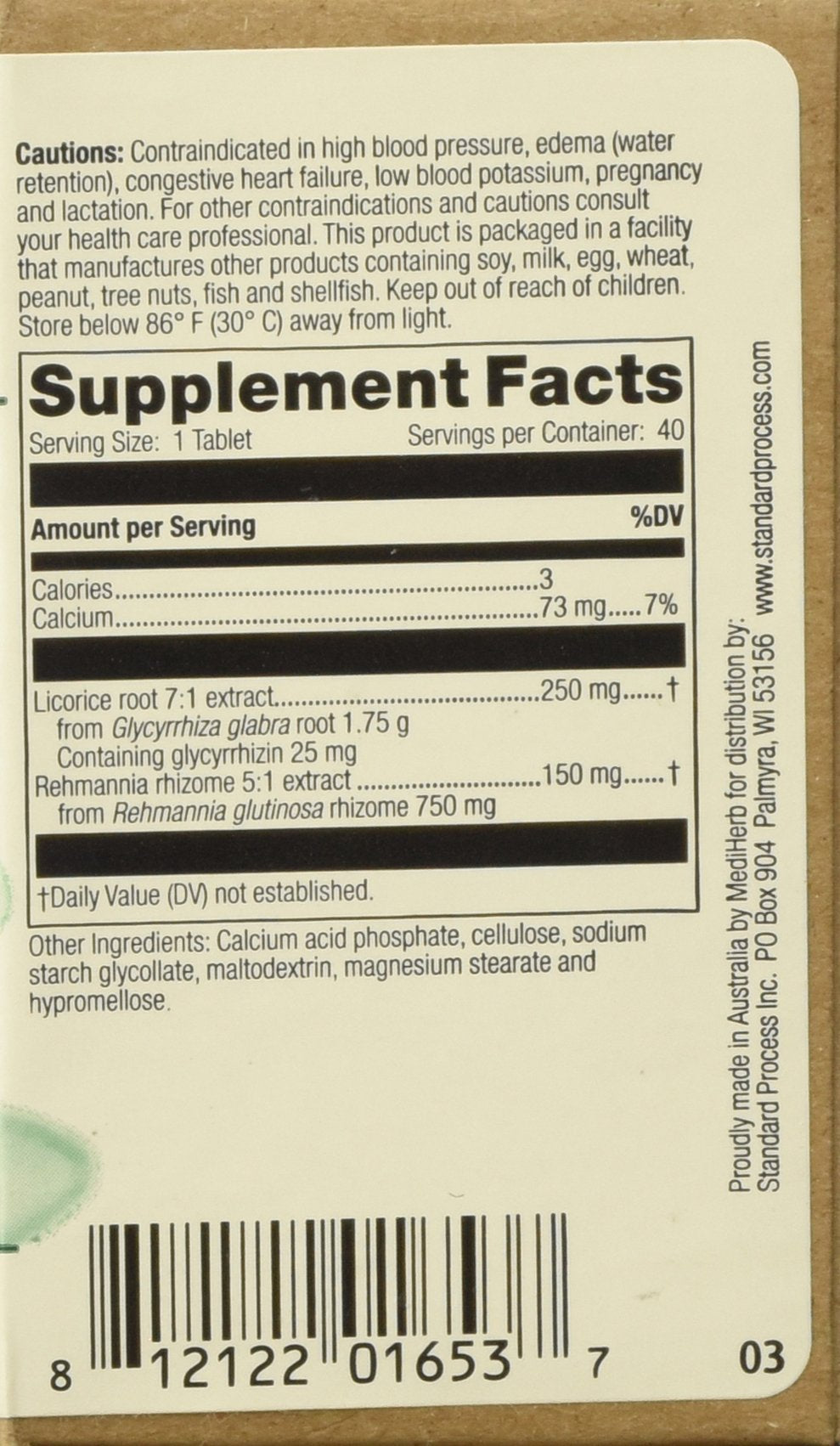Standard Process Inc. Adrenal Complex 40 Tablets