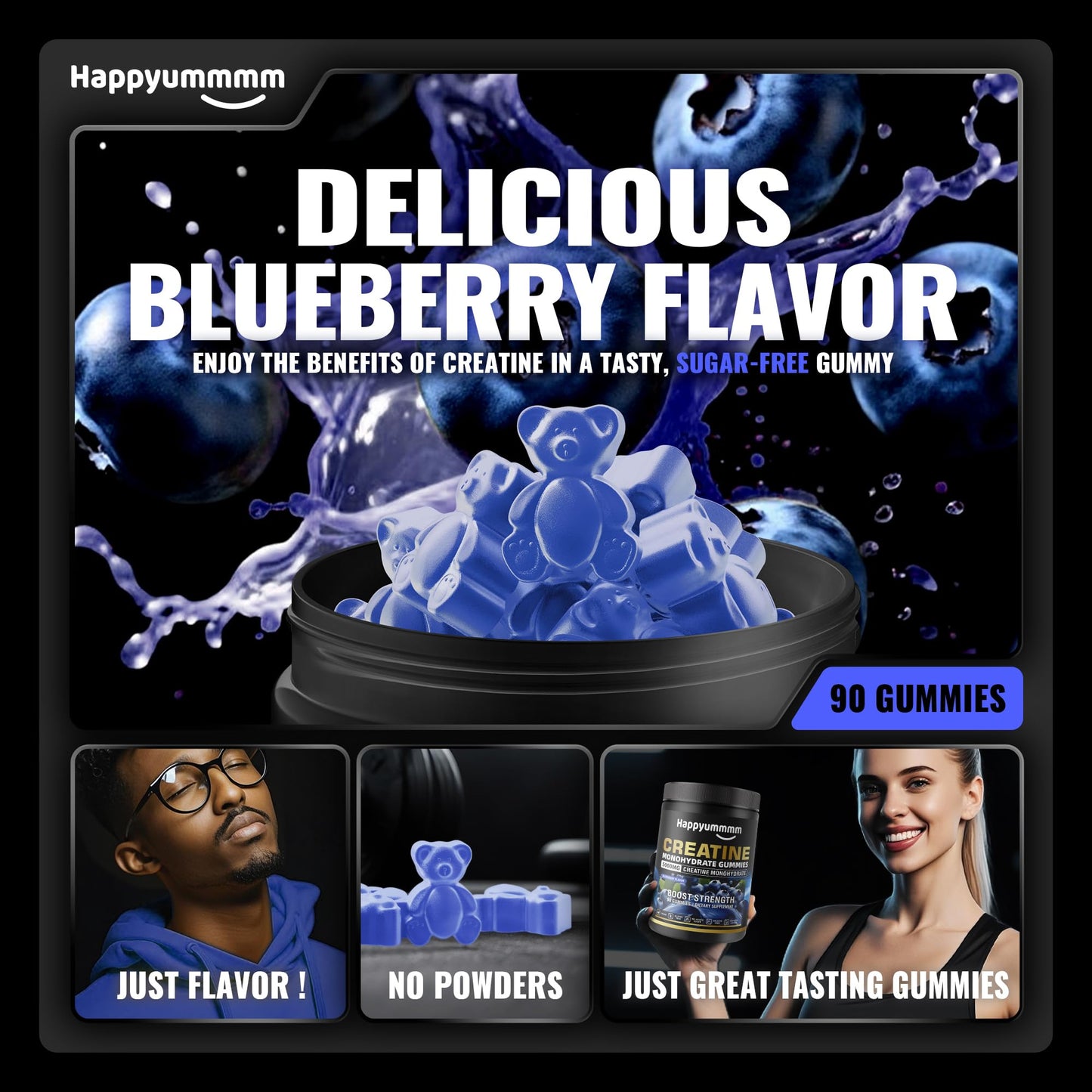 Happyummmm nutrition Creatine Monohydrate Gummies, 90 Gummies