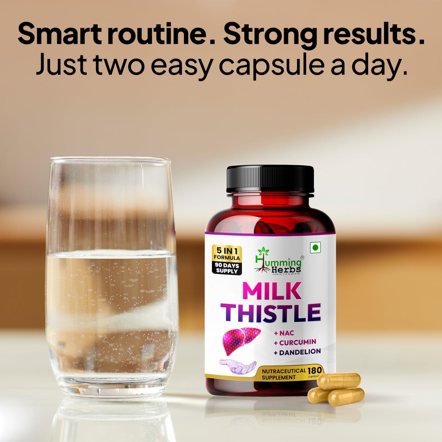 Humming Herbs Milk Thistle Supplement 1000Mg 5-in-1 Formula with NAC, Curcumin, Dandelion & Black Pepper Capsules 180