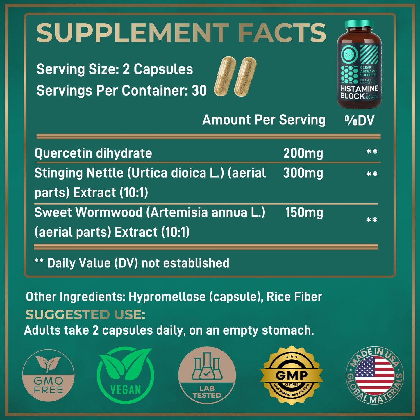 WILD FUEL Histamine Block 10:1 Flavonoids Capsules 60 Count