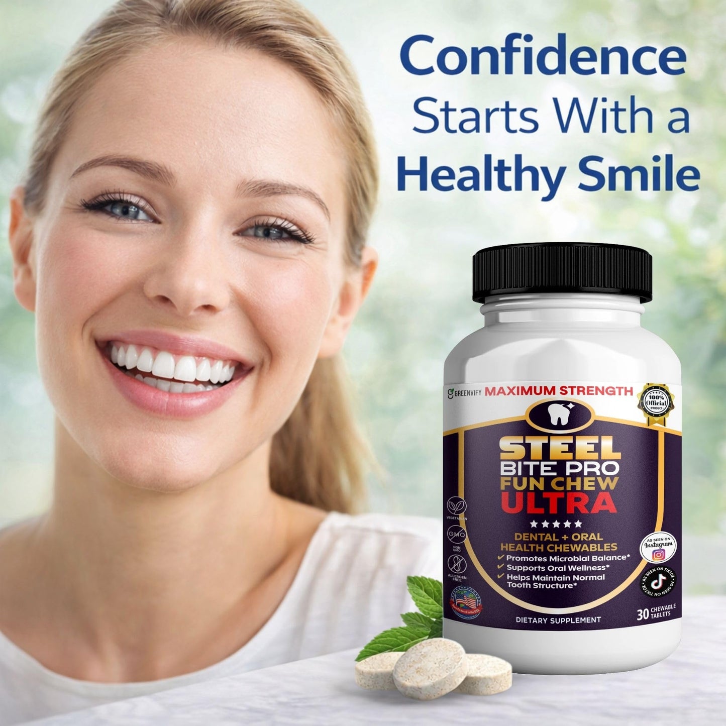 GREENVIFY Steel Bite Pro Dental + Oral Health Chewables Capsule 60