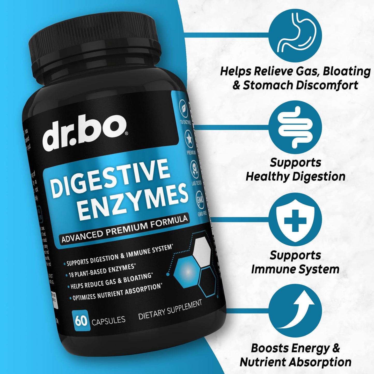 DR. BO Digestive Enzymes Plant Based Pancreatic & Proteolytic Enzyme Supplement Capsule 60 Count